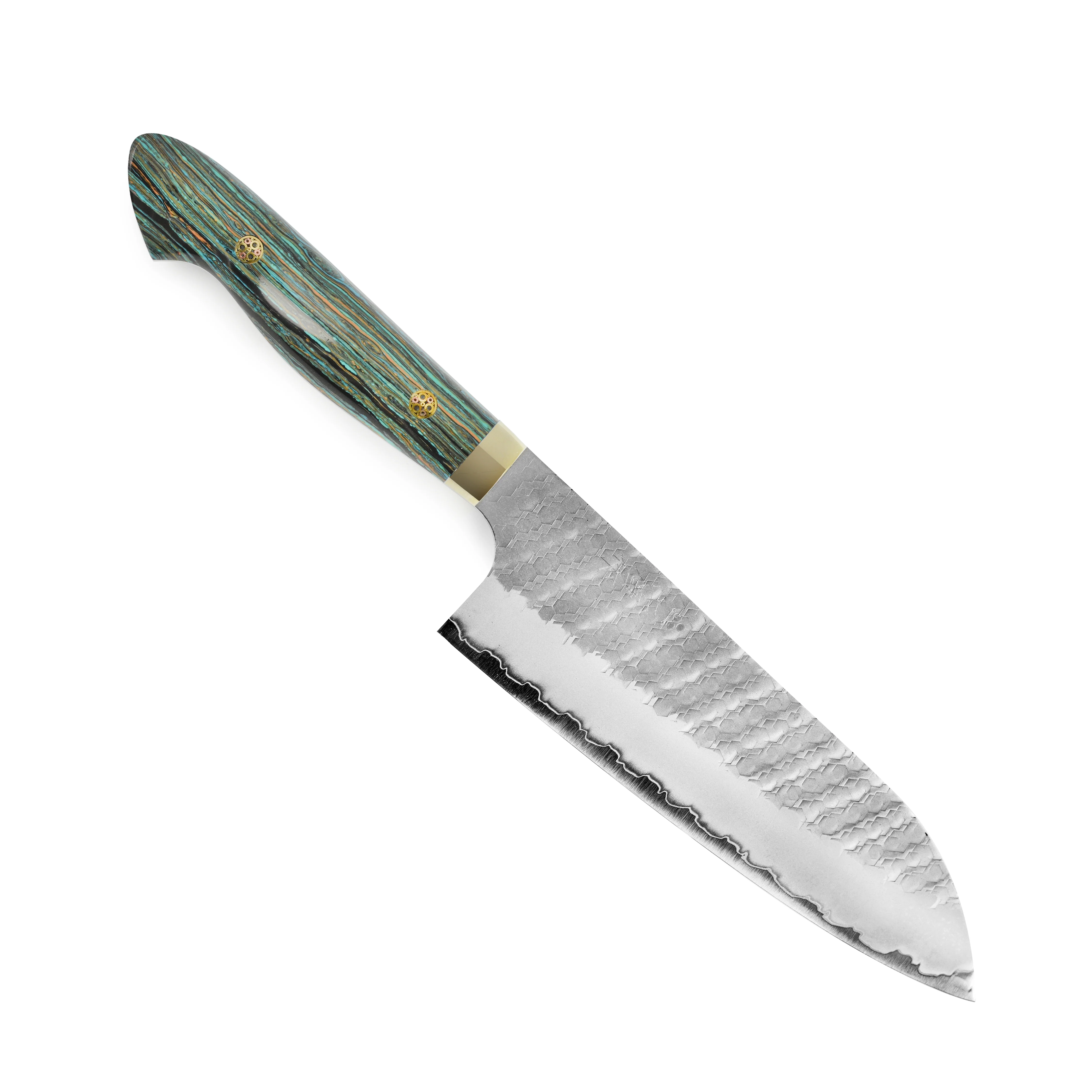 Nigara SG2 Migaki Tsuchime 7" Santoku, Striped Turquoise - Image 5