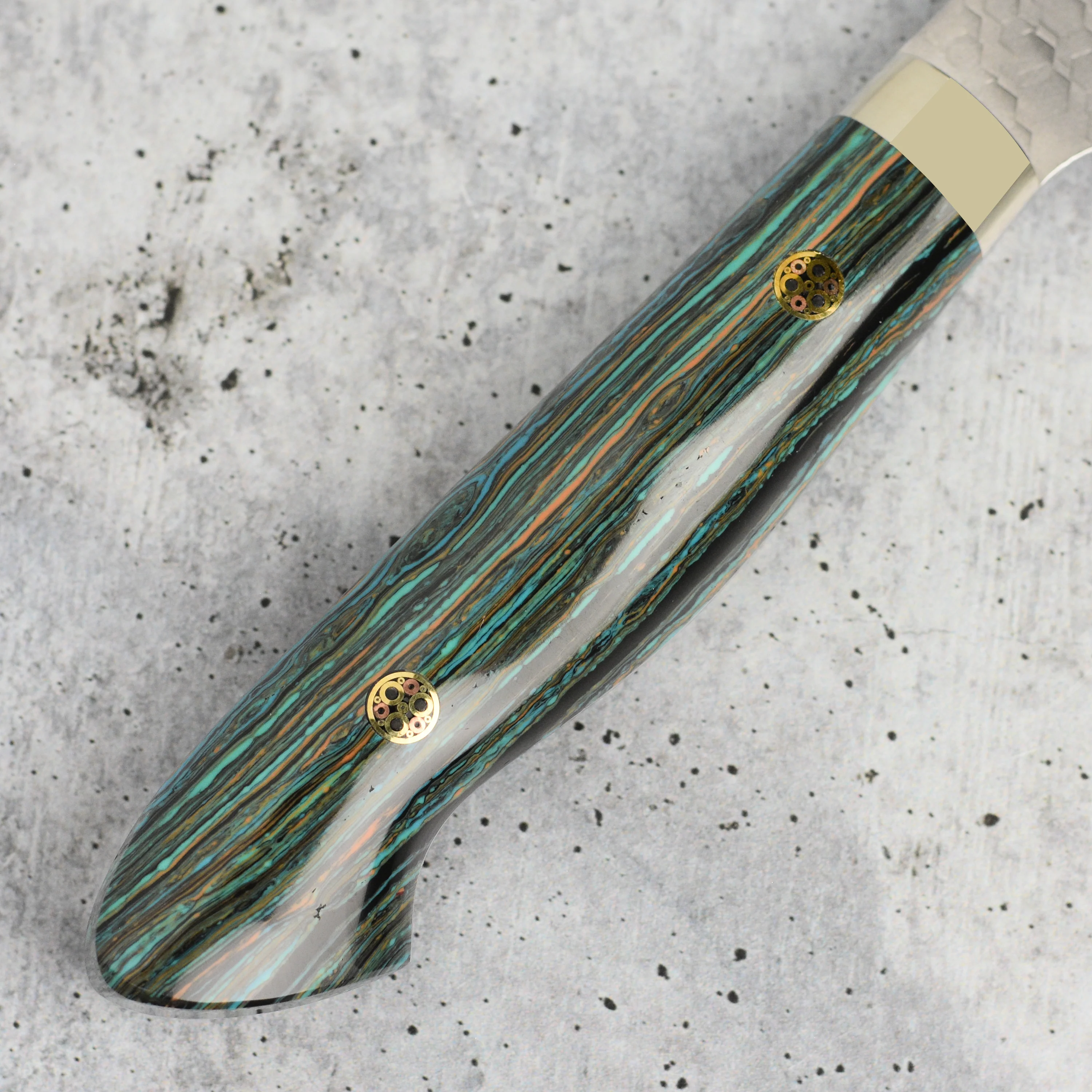 Nigara SG2 Migaki Tsuchime 7" Santoku, Striped Turquoise - Image 7