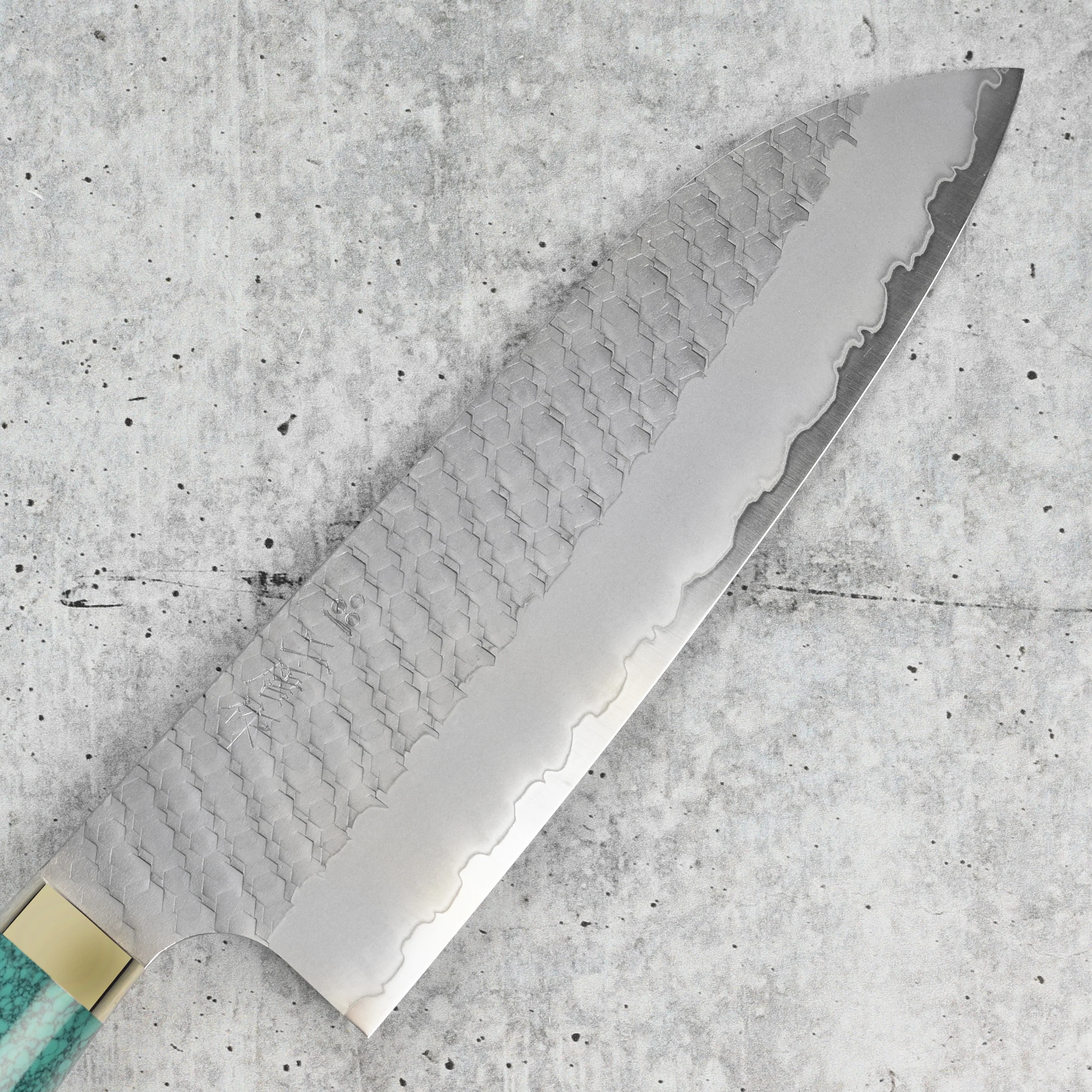 Nigara SG2 Migaki Tsuchime 7" Santoku, Green Turquoise - Image 4