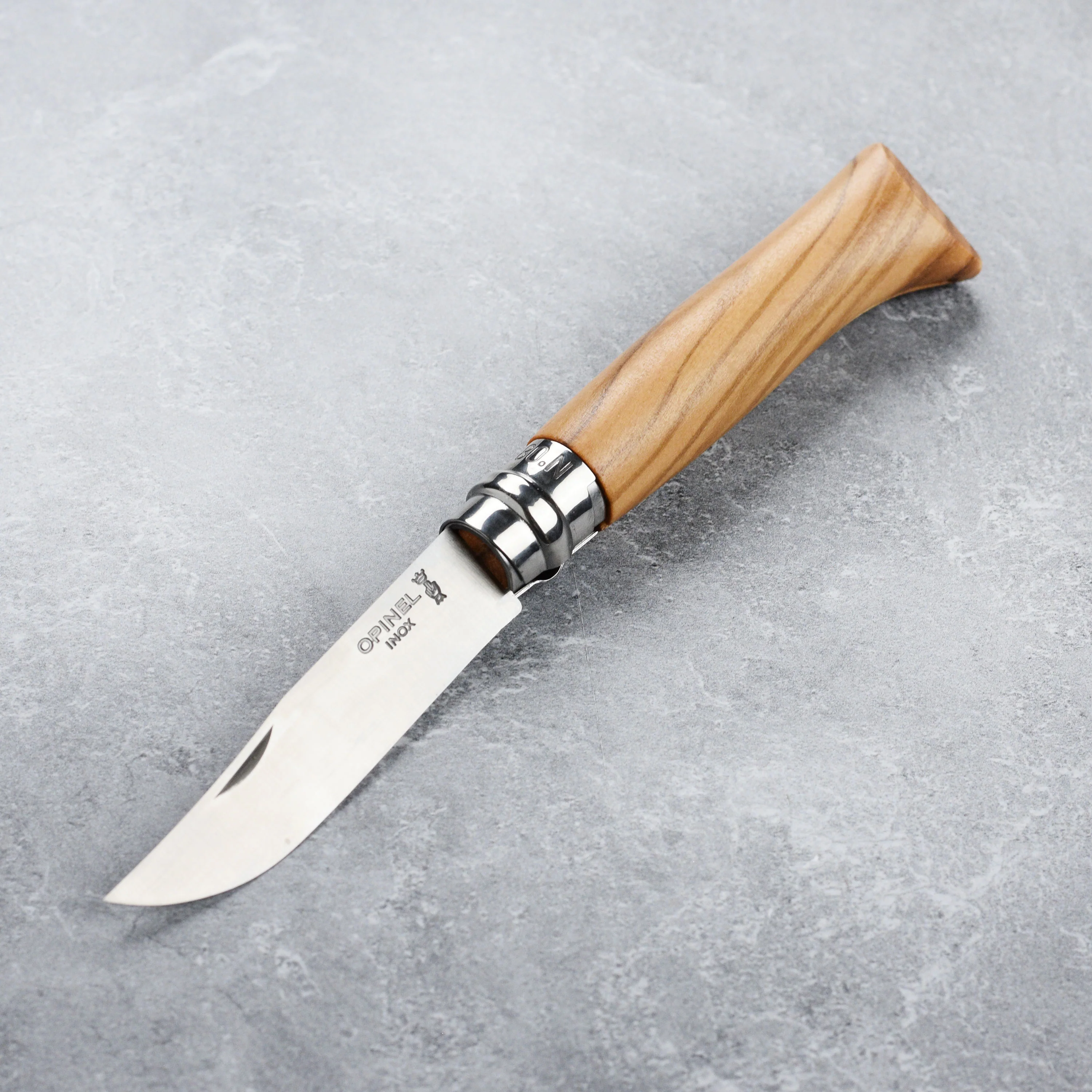 Opinel No. 8 Olive Wood Handle Stainless Folding Knife with Sheath - Image 2