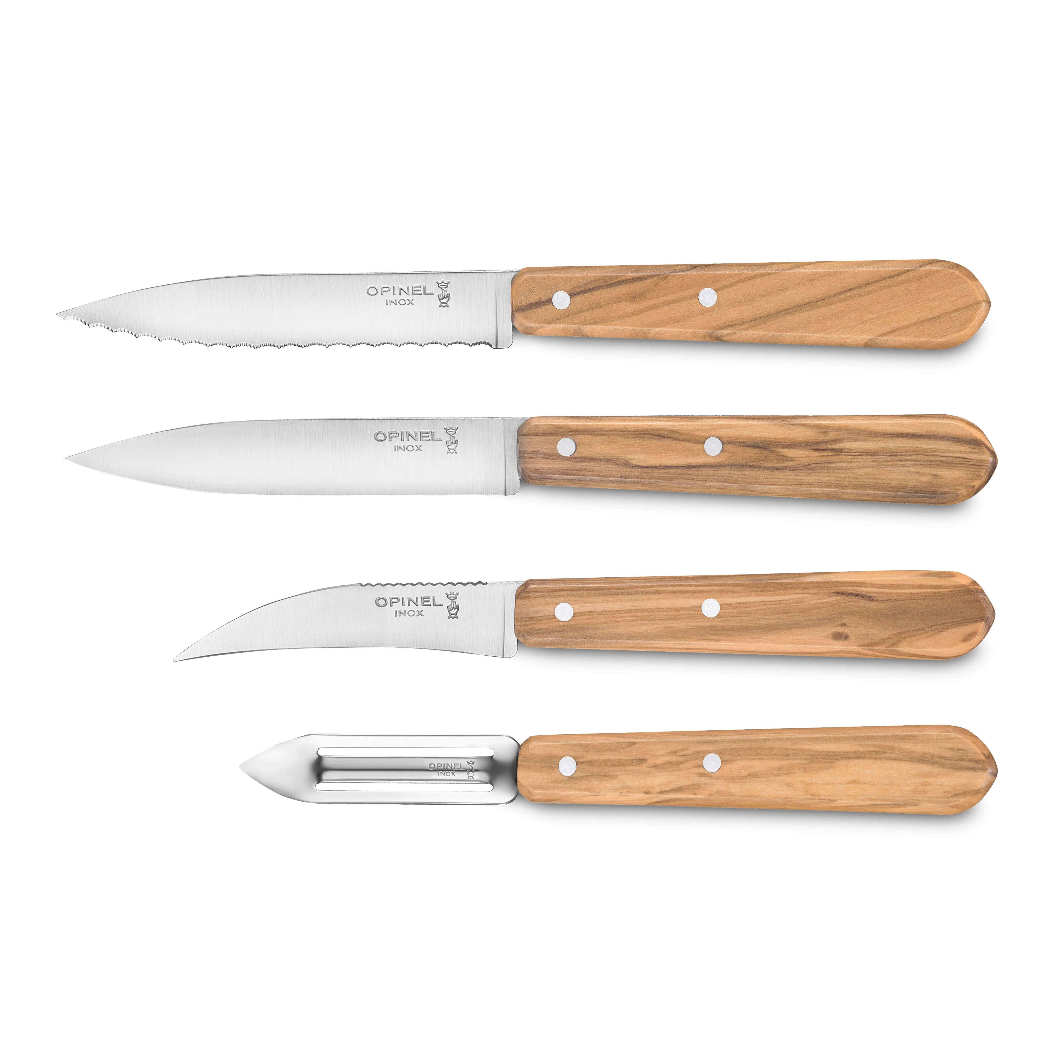 Opinel 4 Piece Stainless Steel Paring & Peeling Set with Olive Wood Handles - Image 4