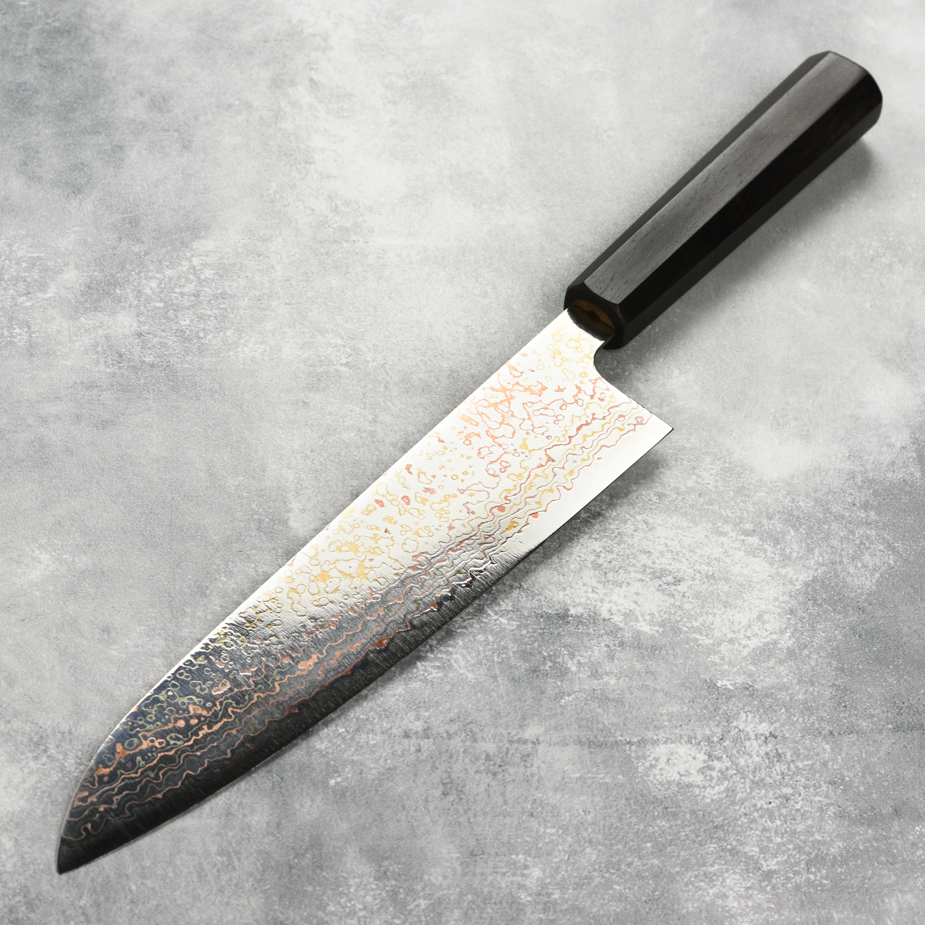Saji Rainbow Damascus 9.4" Gyuto, Ebony - Image 6