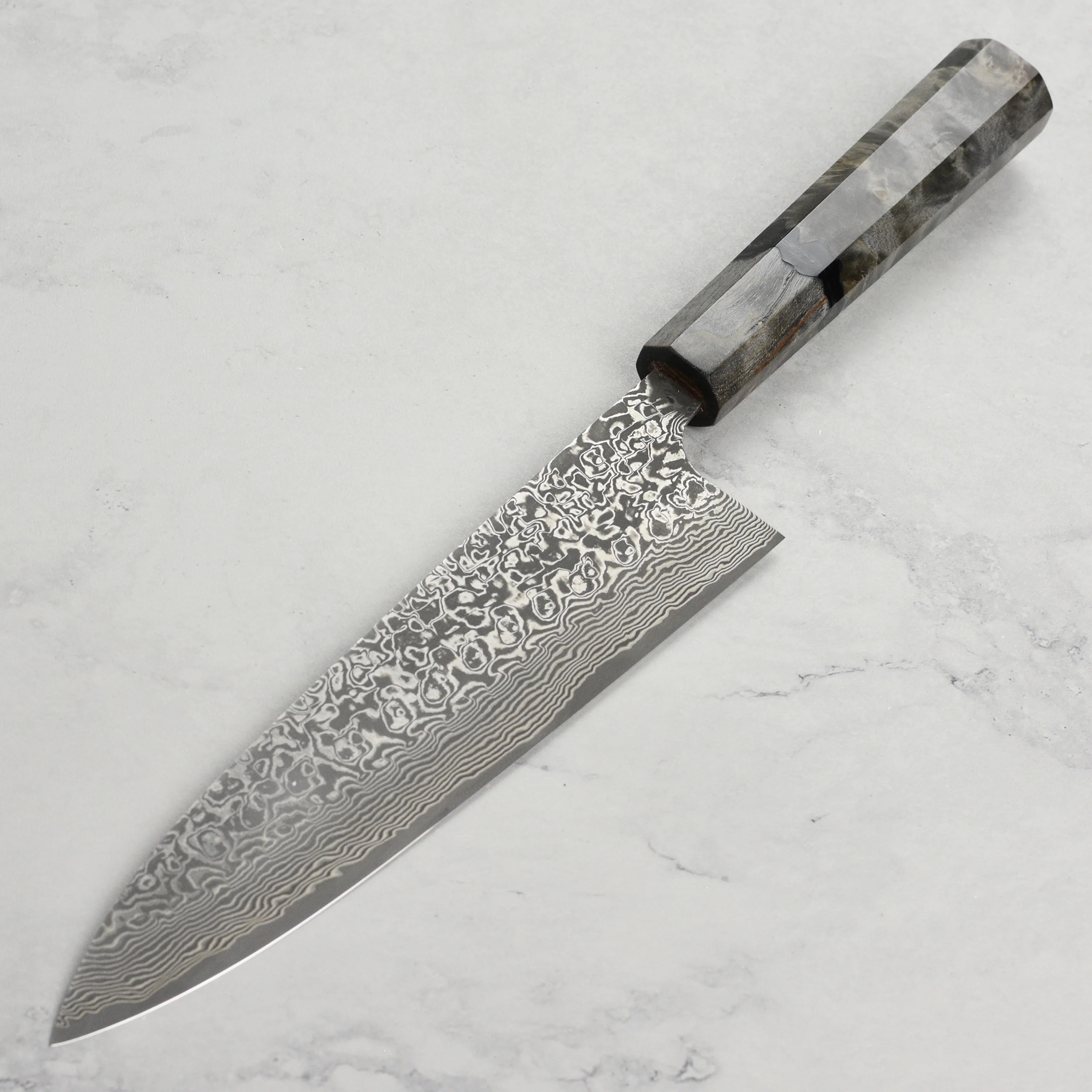 Saji SG2 Black Damascus 9.4" Gyuto, Stabilized Birch - Image 6
