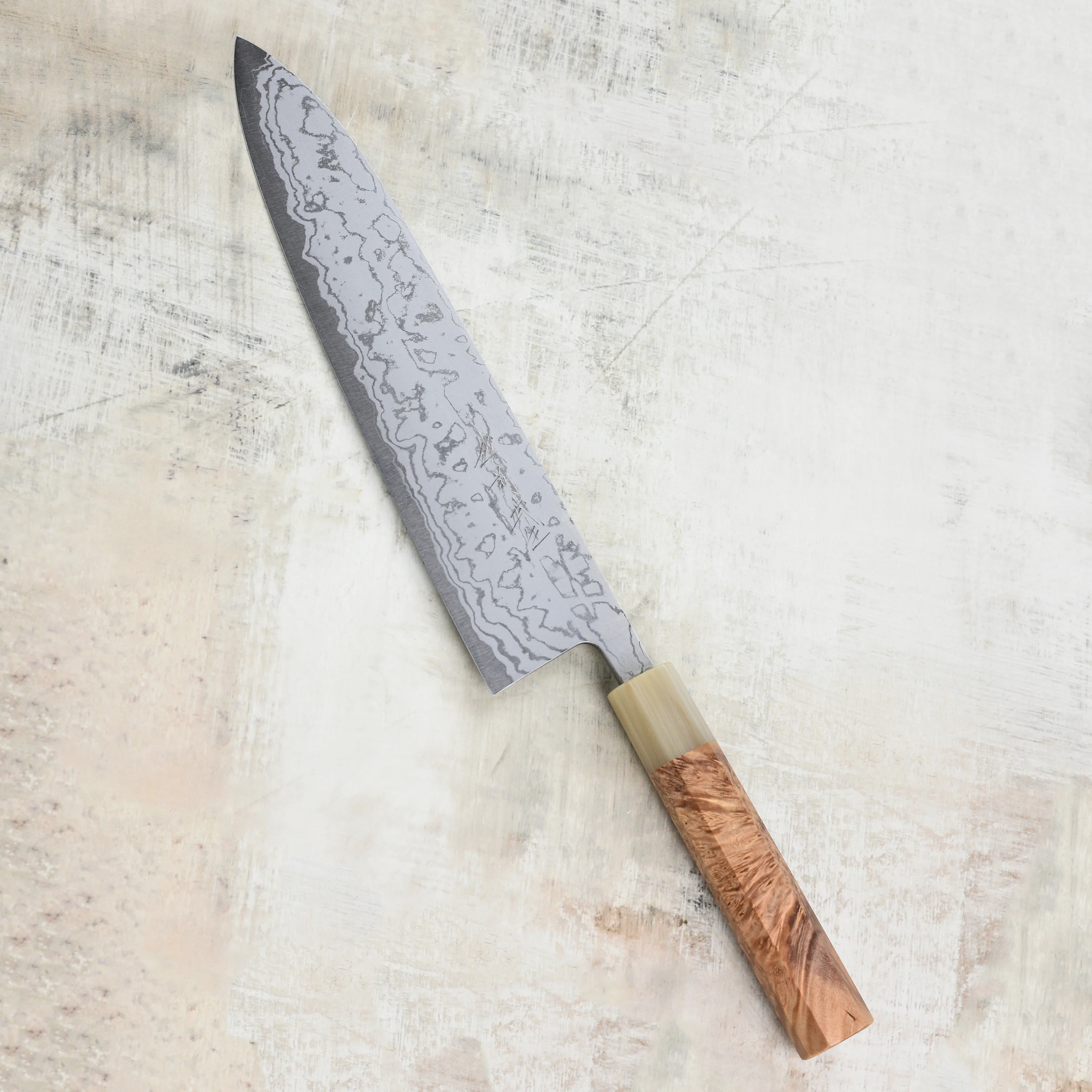 Shiro Kamo Shirogami #2 Damascus 9.4" Gyuto - Image 6