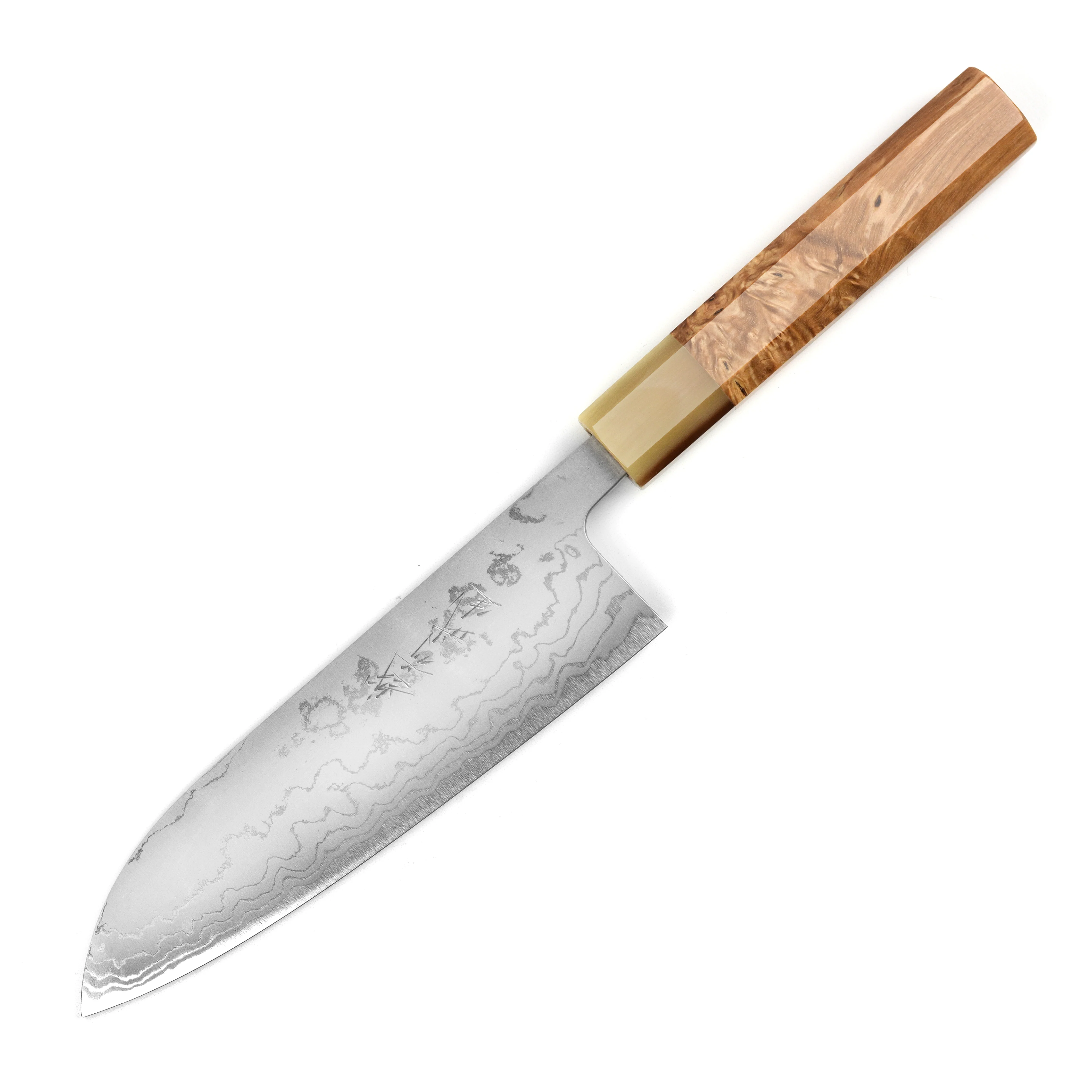 Shiro Kamo Shirogami #2 Damascus 6.5" Santoku - Image 9