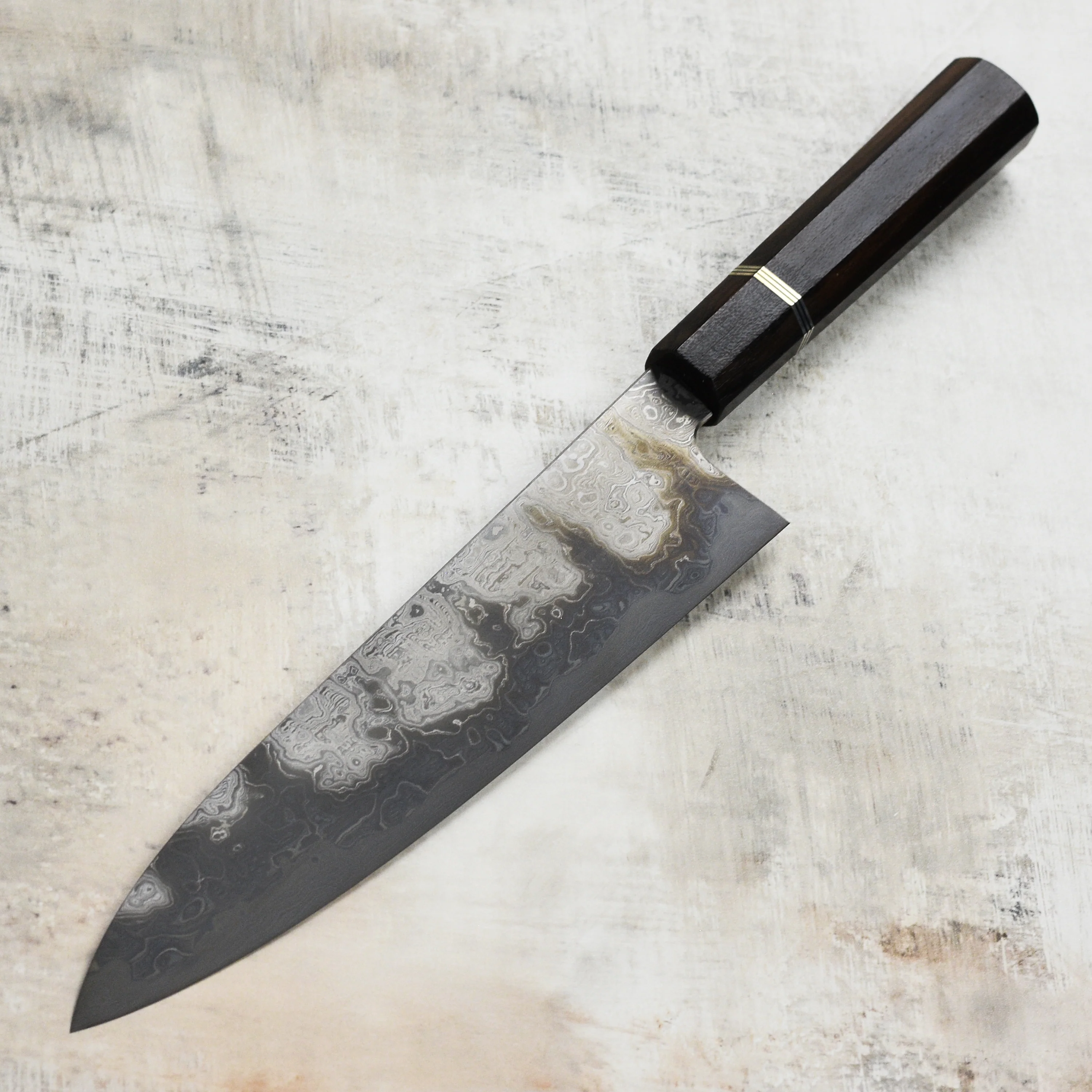 Shoichi Hashimoto Shiomachi Aogami #2 + Shirogami #2 Coreless Damascus 9.4" Gyuto - Image 6