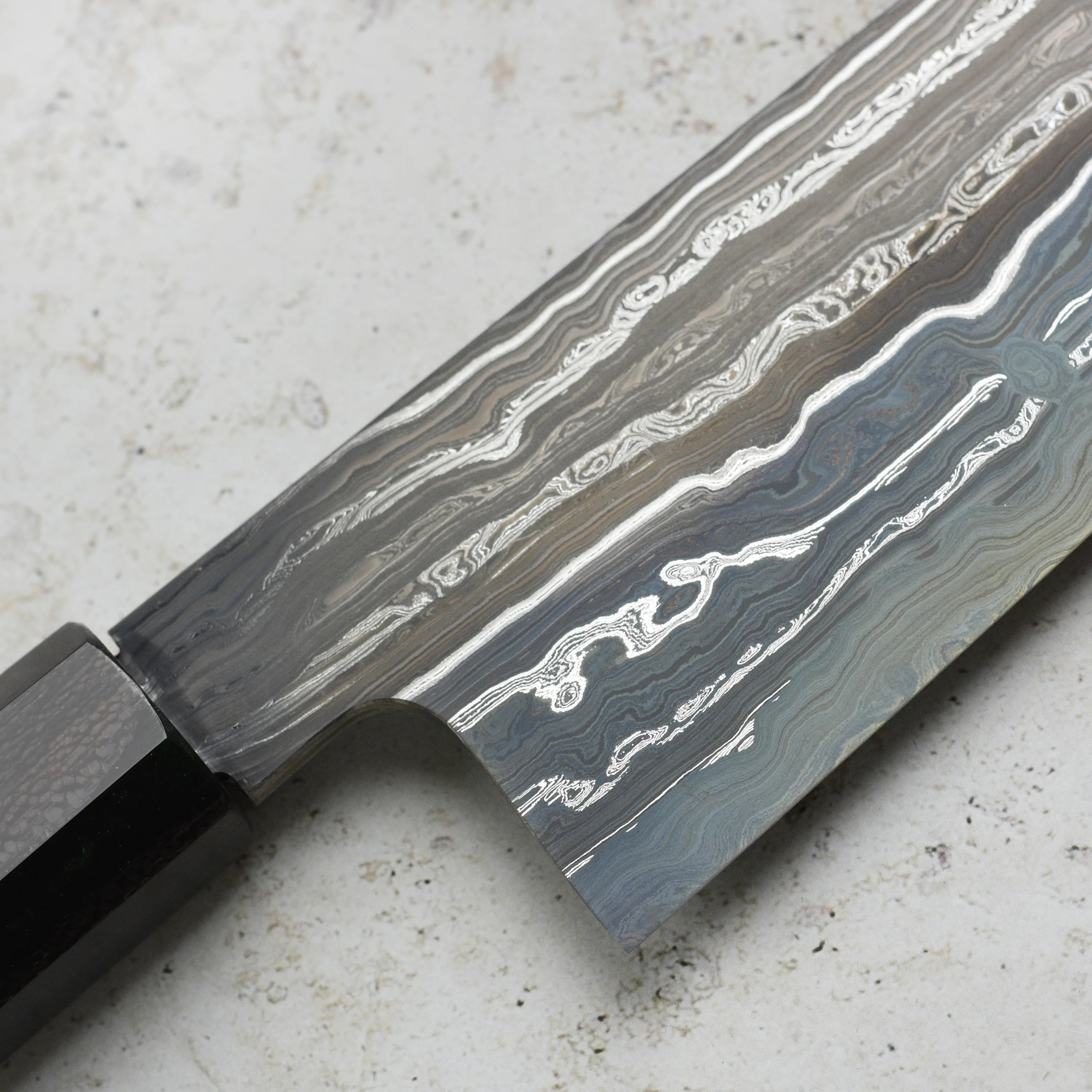 Shoichi Hashimoto Tatsuse Aogami #2 + Shirogami #2 Coreless Damascus 9.4" Gyuto - Image 3