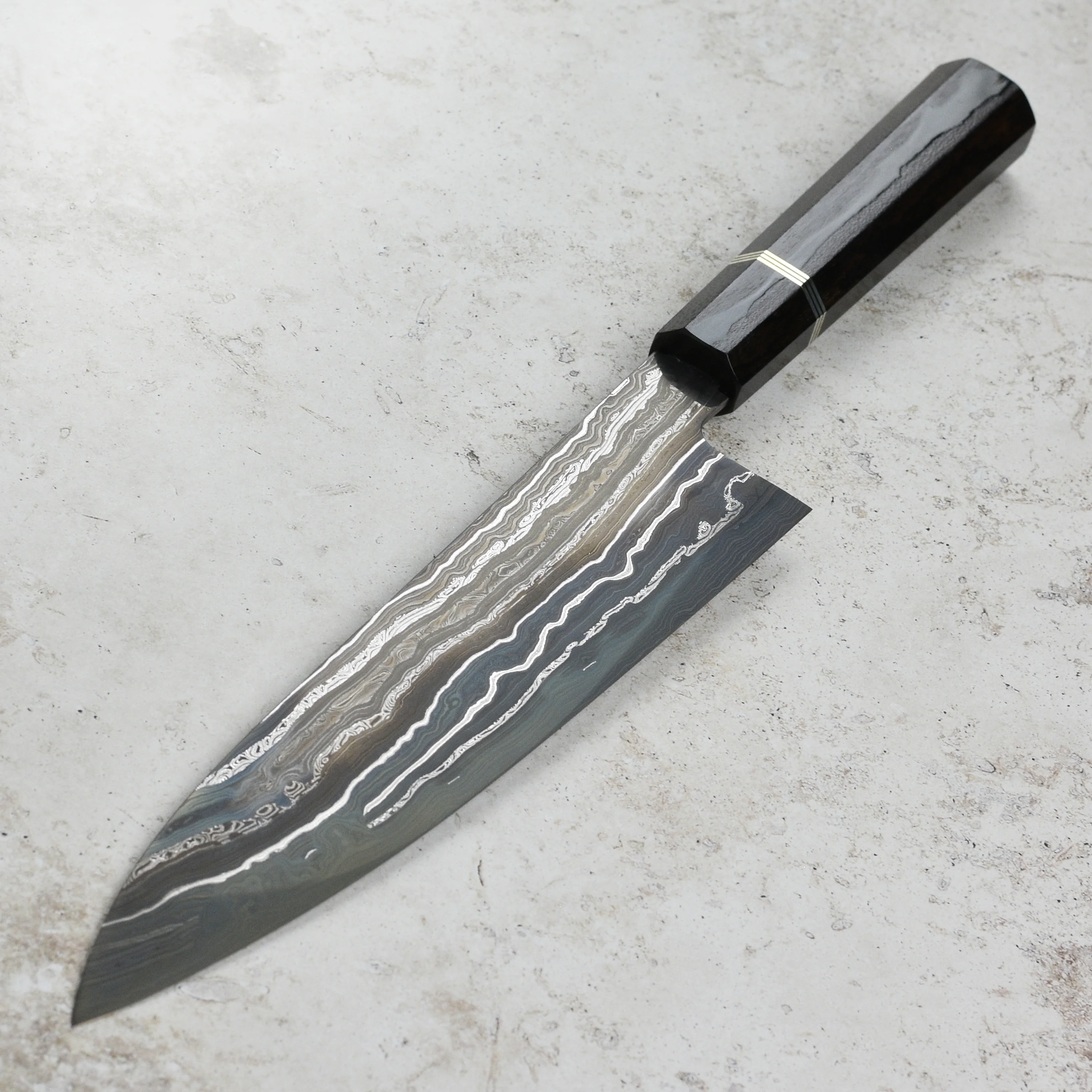 Shoichi Hashimoto Tatsuse Aogami #2 + Shirogami #2 Coreless Damascus 9.4" Gyuto - Image 6