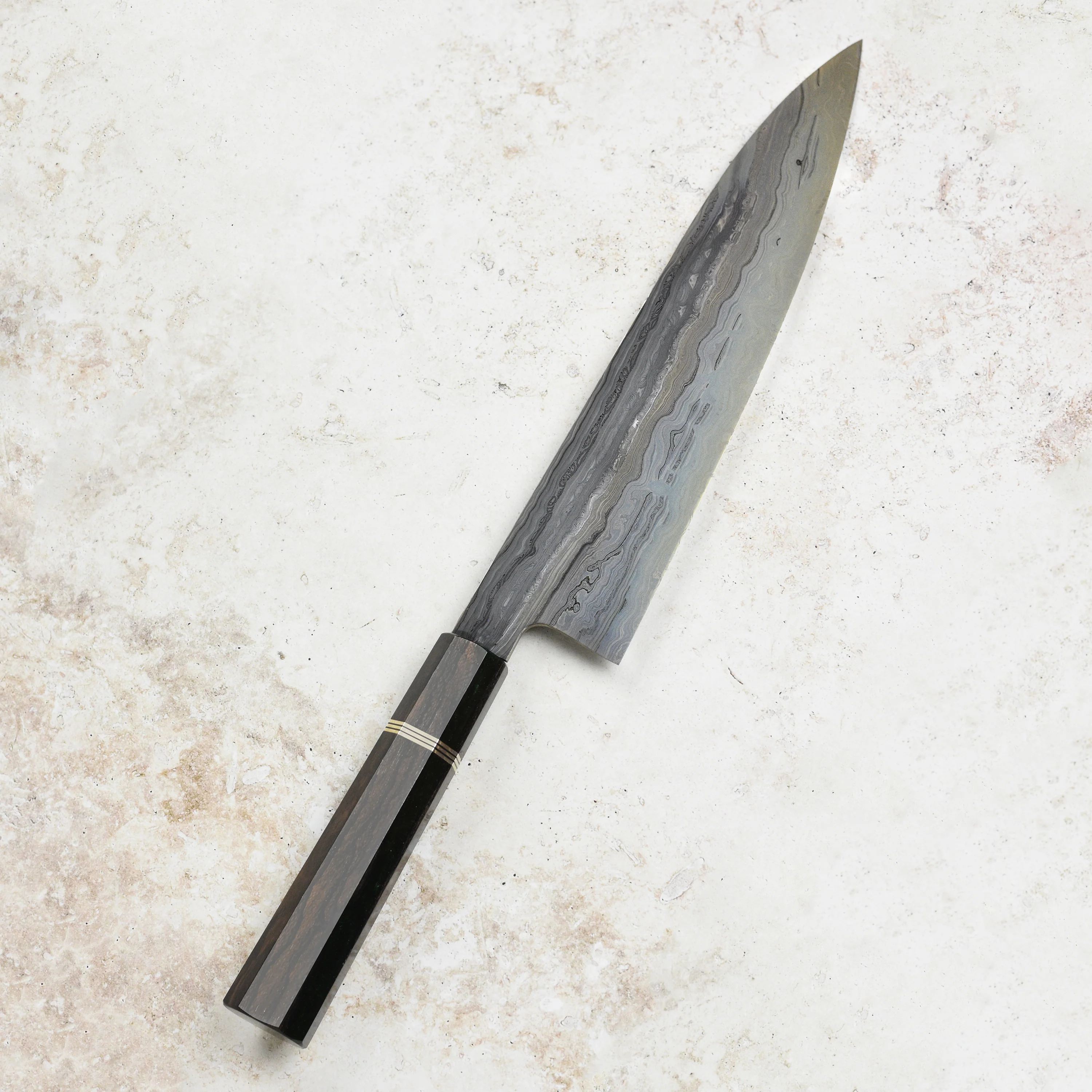 Shoichi Hashimoto Tatsuse Aogami #2 + Shirogami #2 Coreless Damascus 9.4" Gyuto - Image 8