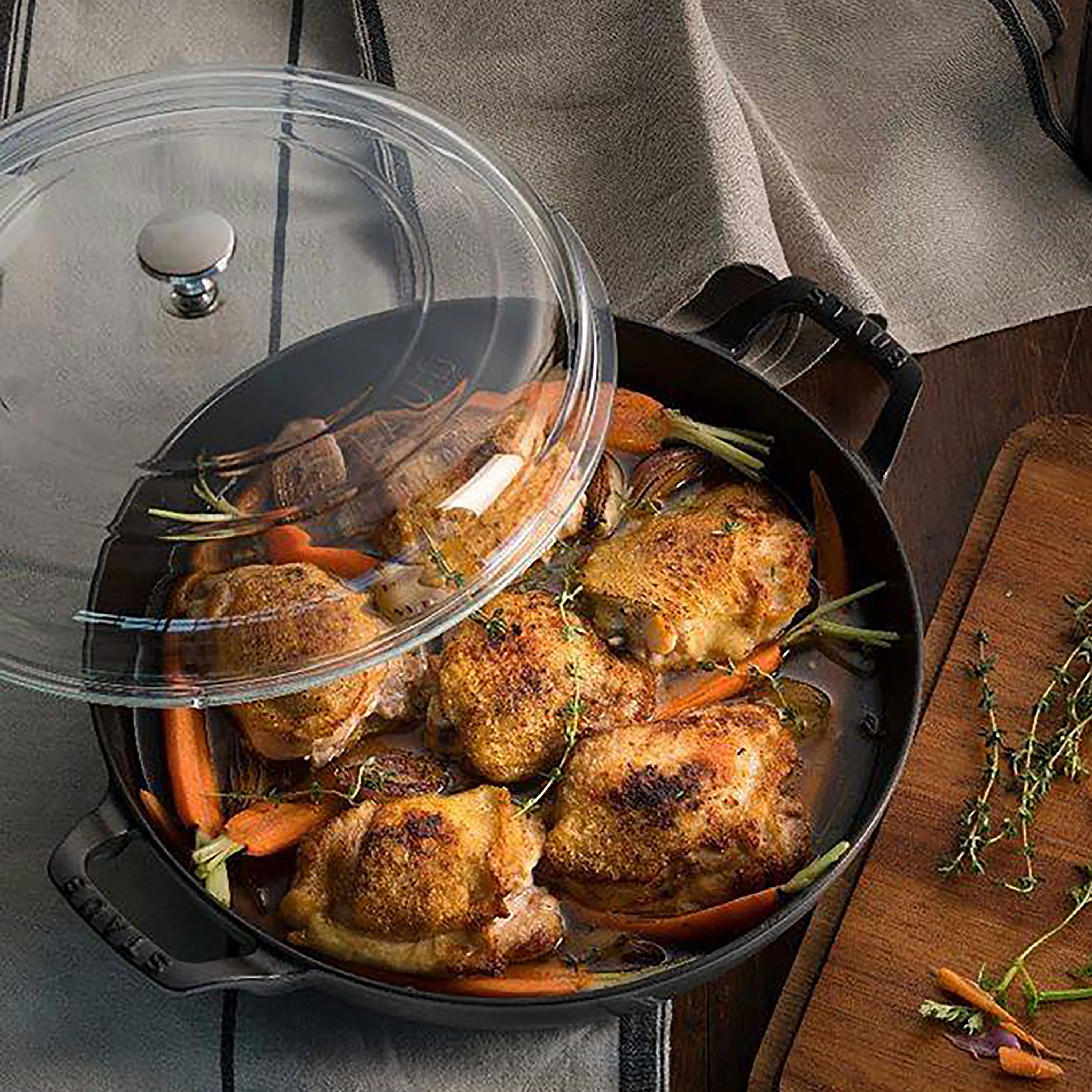 Staub 3.5-quart Matte Black Braiser with Glass Lid - Image 5
