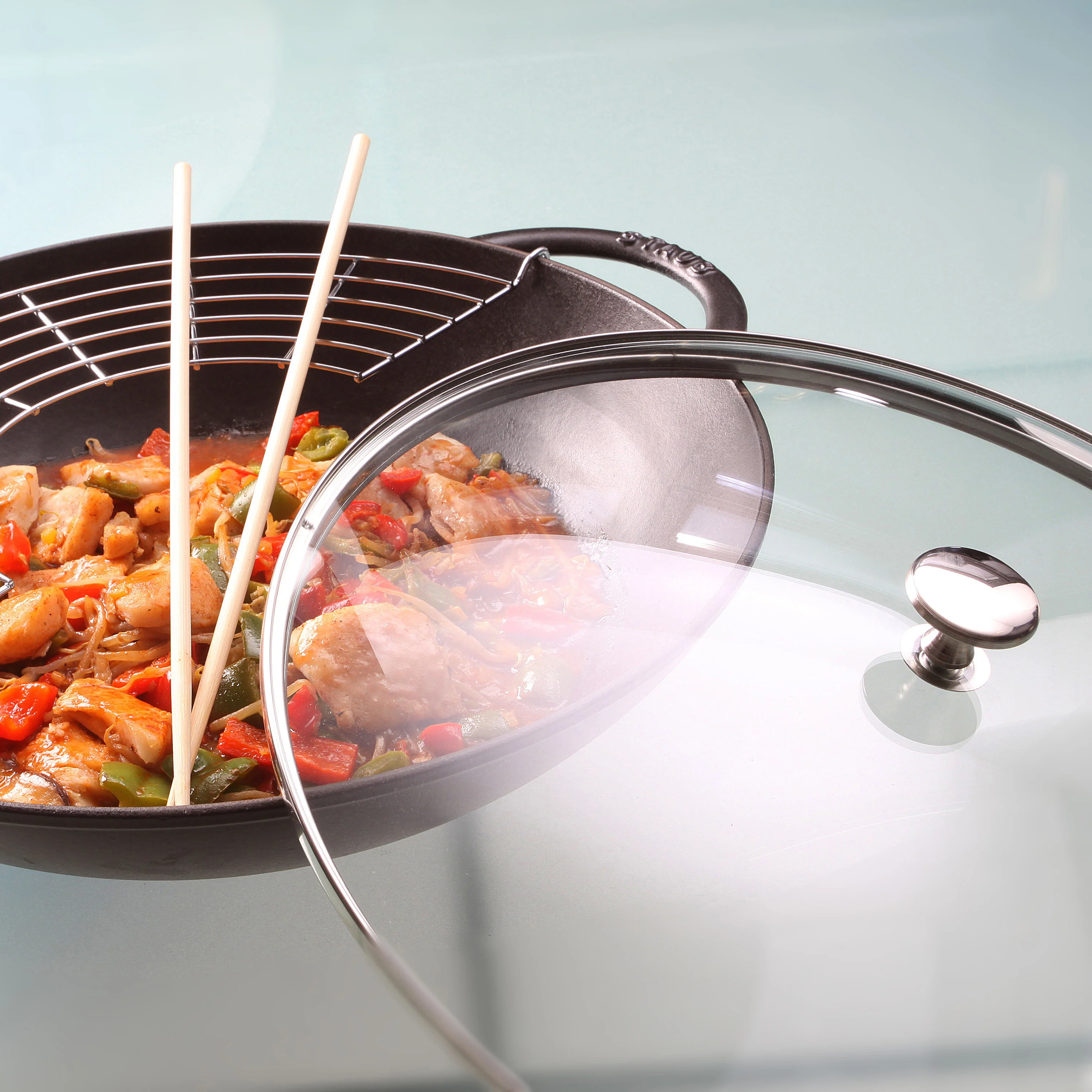 Staub 14" Matte Black Wok with Glass Lid - Image 5