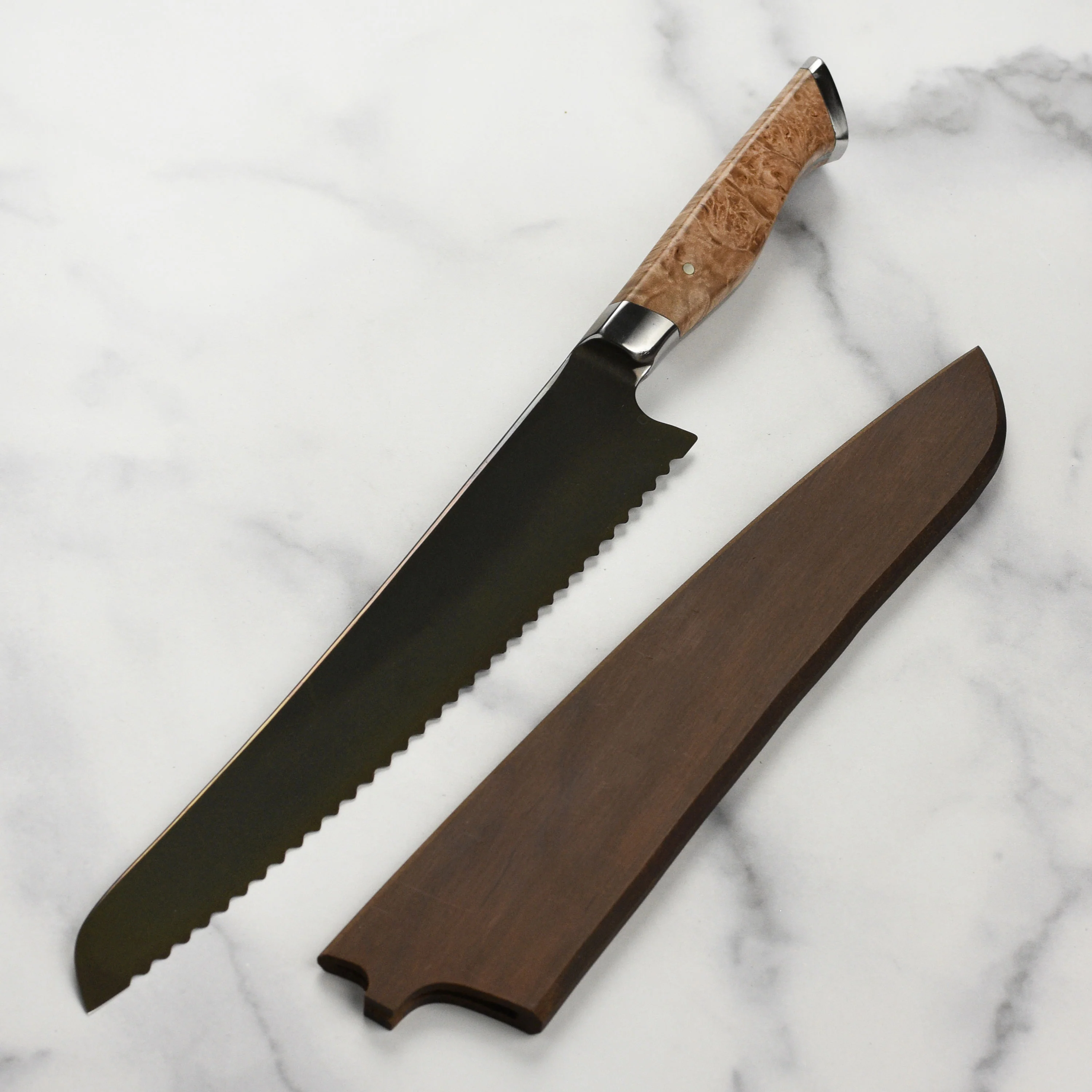Steelport Carbon Steel 10" Bread Knife with Oregon Maple Magnetic Sheath - Image 13