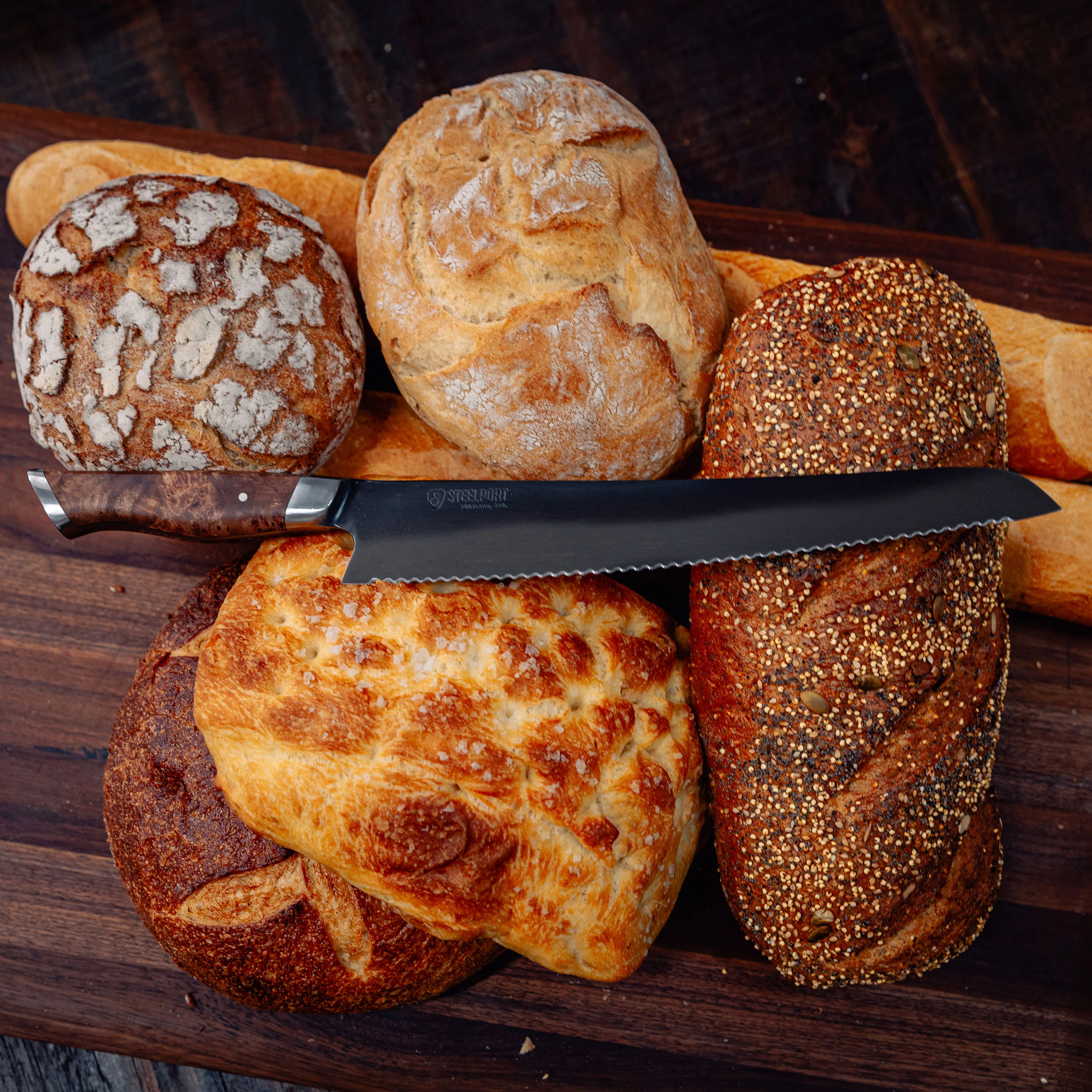 Steelport Carbon Steel 10" Bread Knife with Oregon Maple Magnetic Sheath - Image 5