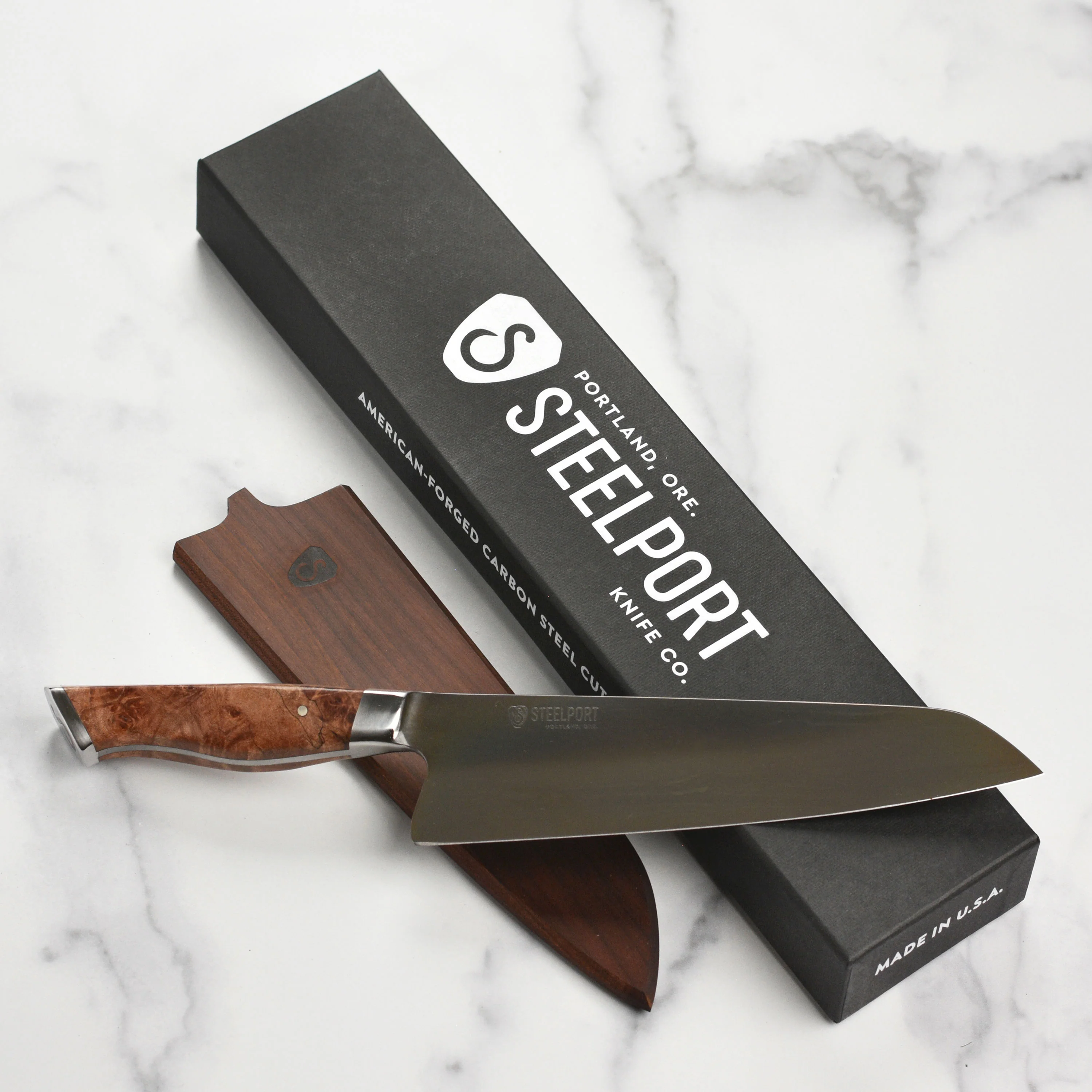 Steelport Carbon Steel 8" Chef's Knife with Oregon Maple Magnetic Sheath - Image 12