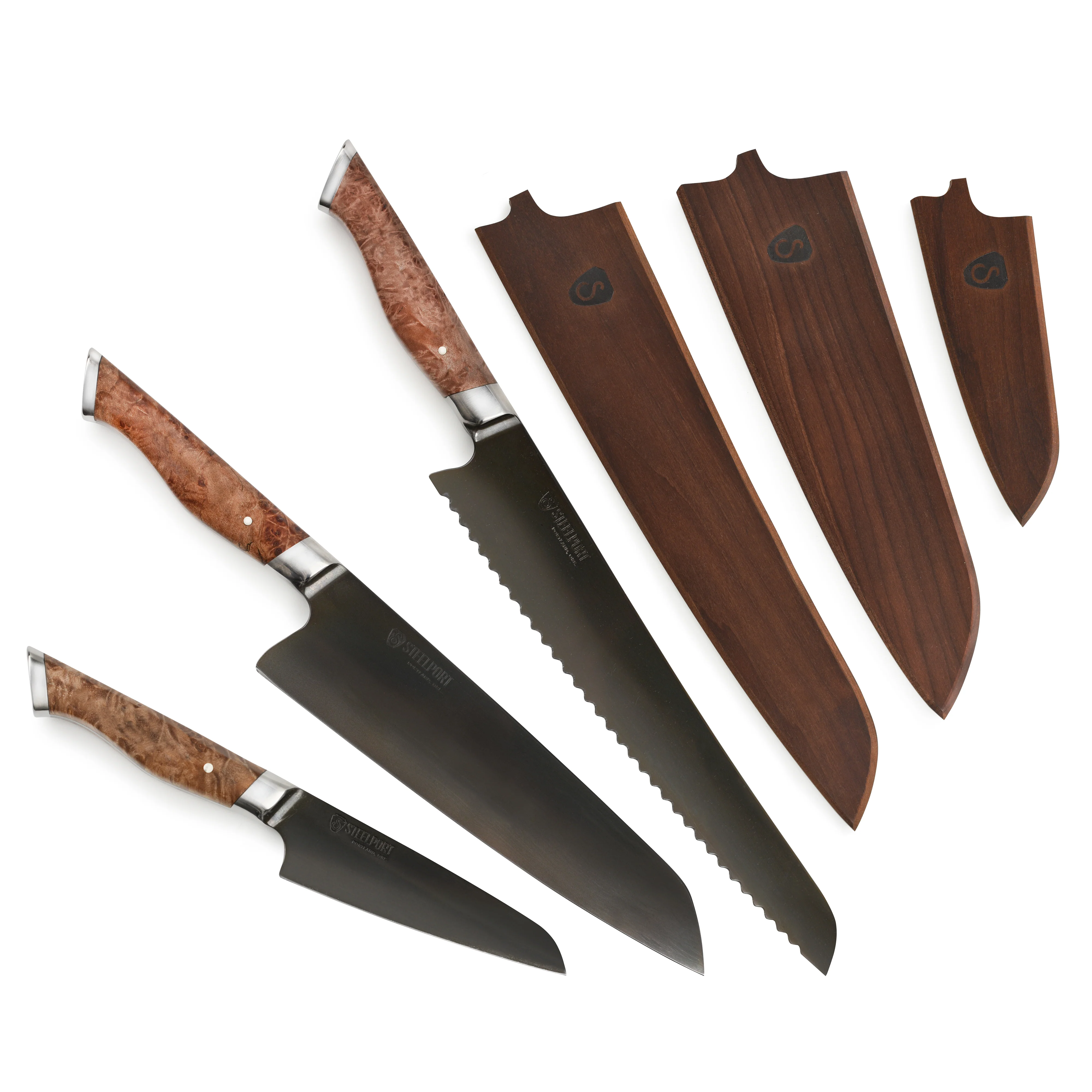 Steelport Carbon Steel 3 Piece Knife Set with Oregon Maple Magnetic Sheaths - Image 13