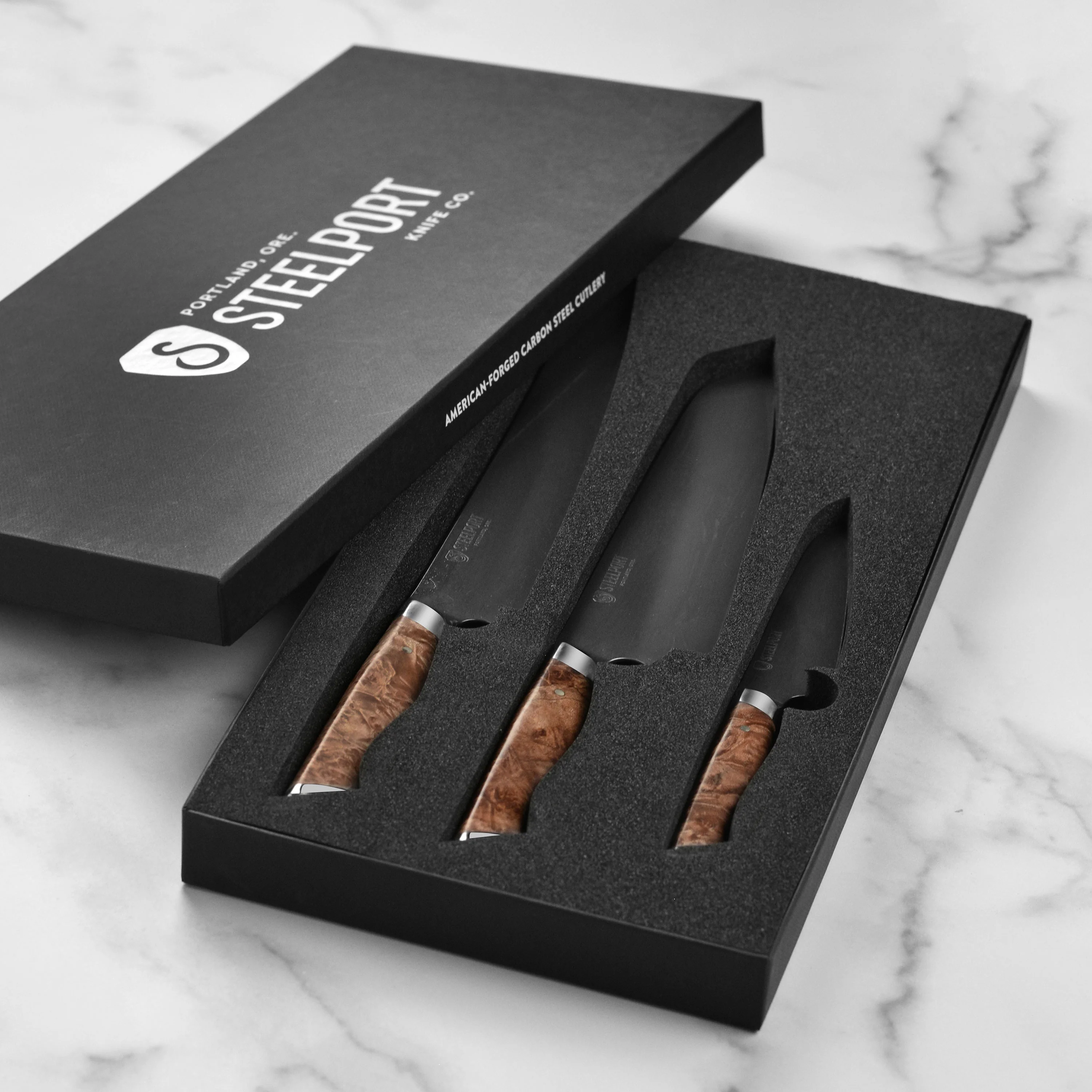 Steelport Carbon Steel 3 Piece Knife Set with Oregon Maple Magnetic Sheaths - Image 8