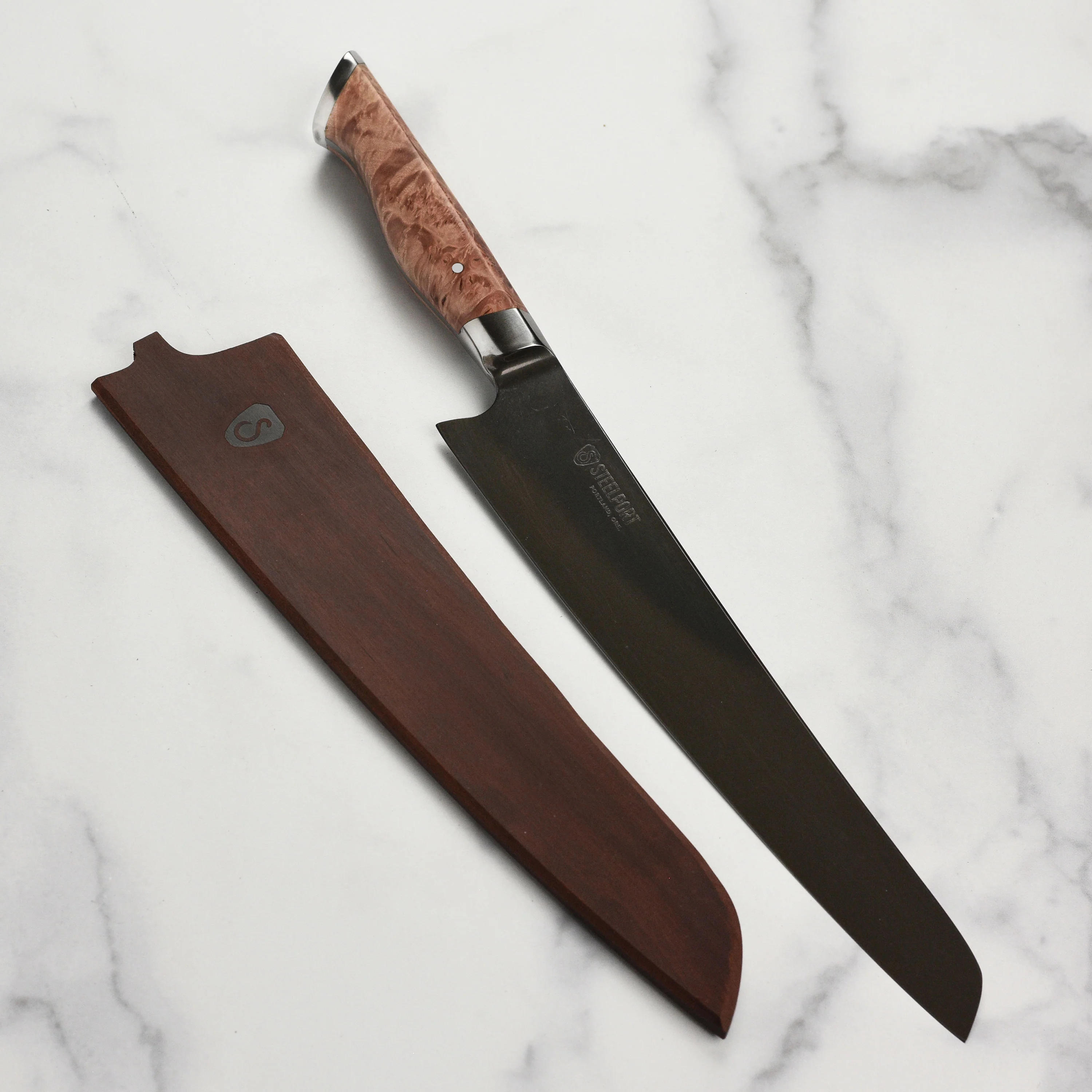 Steelport Carbon Steel 10" Slicing Knife with Oregon Maple Magnetic Sheath
