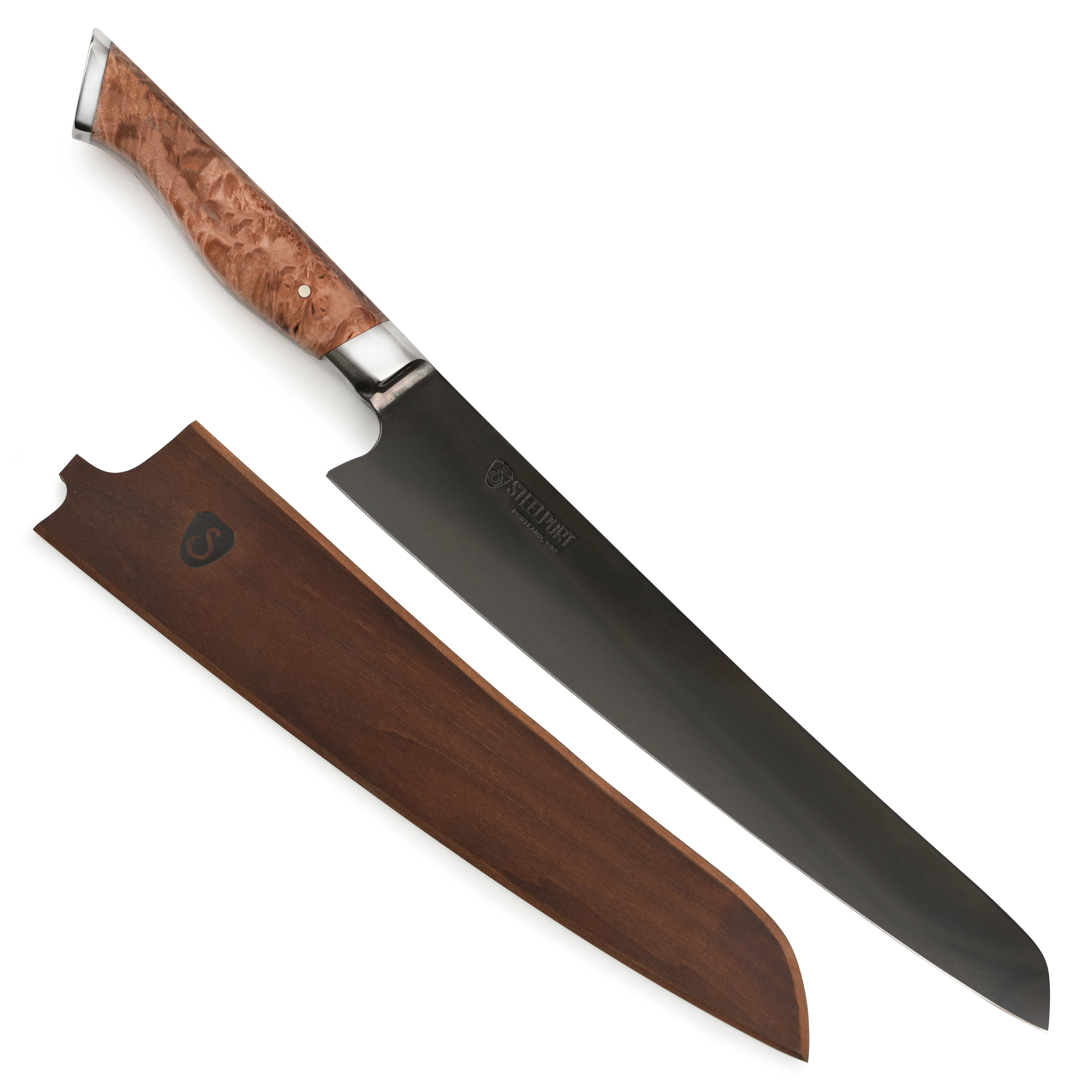 Steelport Carbon Steel 10" Slicing Knife with Oregon Maple Magnetic Sheath - Image 13