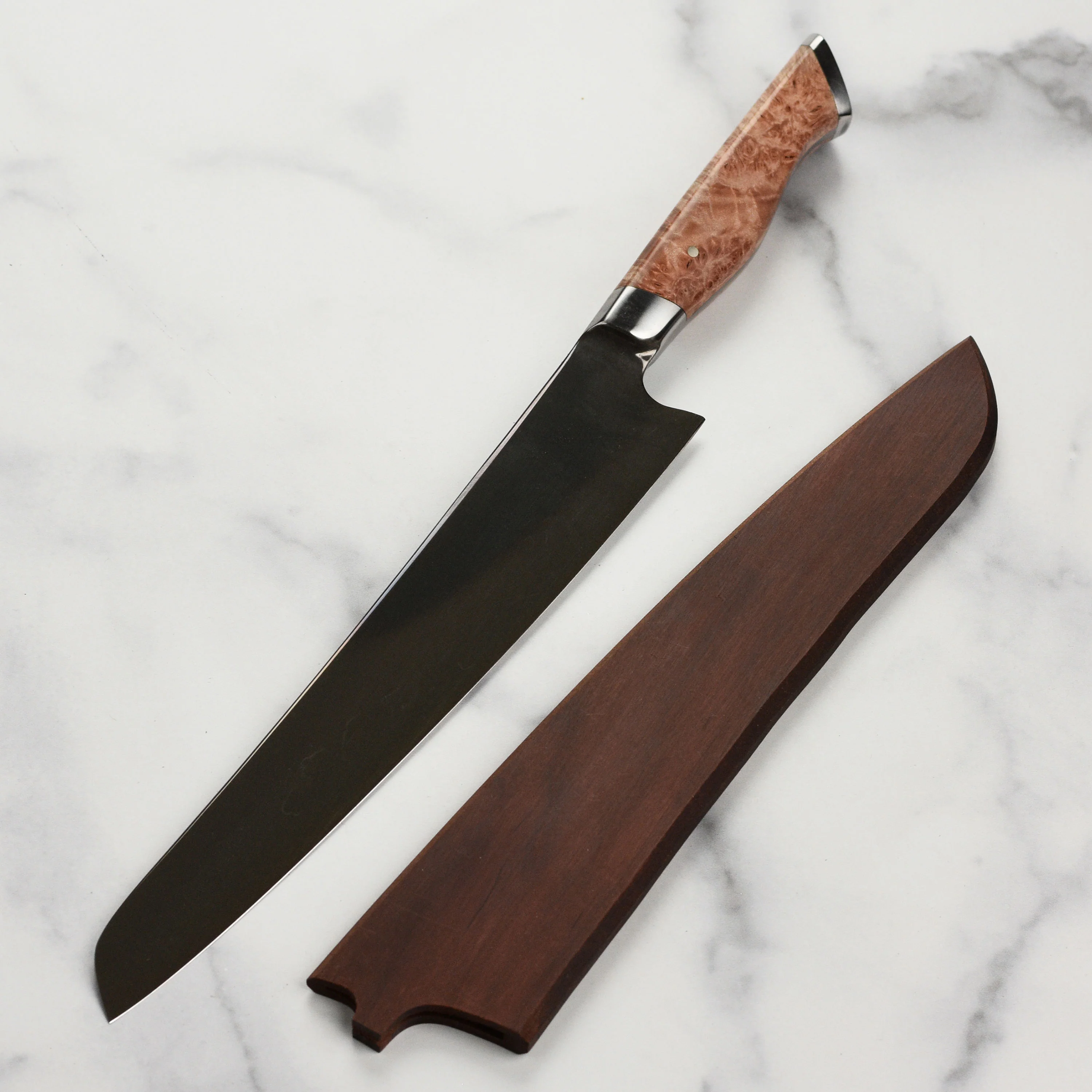 Steelport Carbon Steel 10" Slicing Knife with Oregon Maple Magnetic Sheath - Image 6