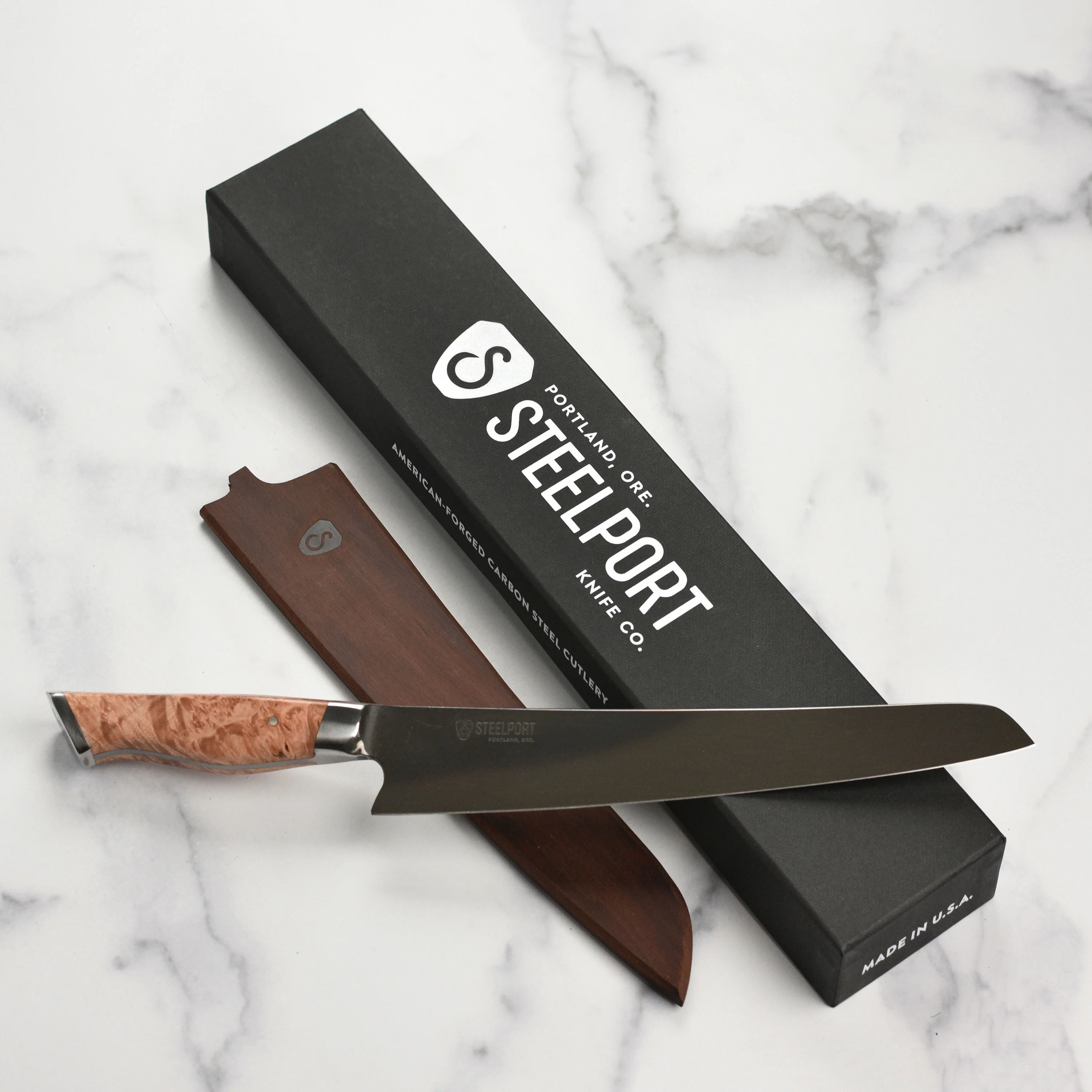 Steelport Carbon Steel 10" Slicing Knife with Oregon Maple Magnetic Sheath - Image 9
