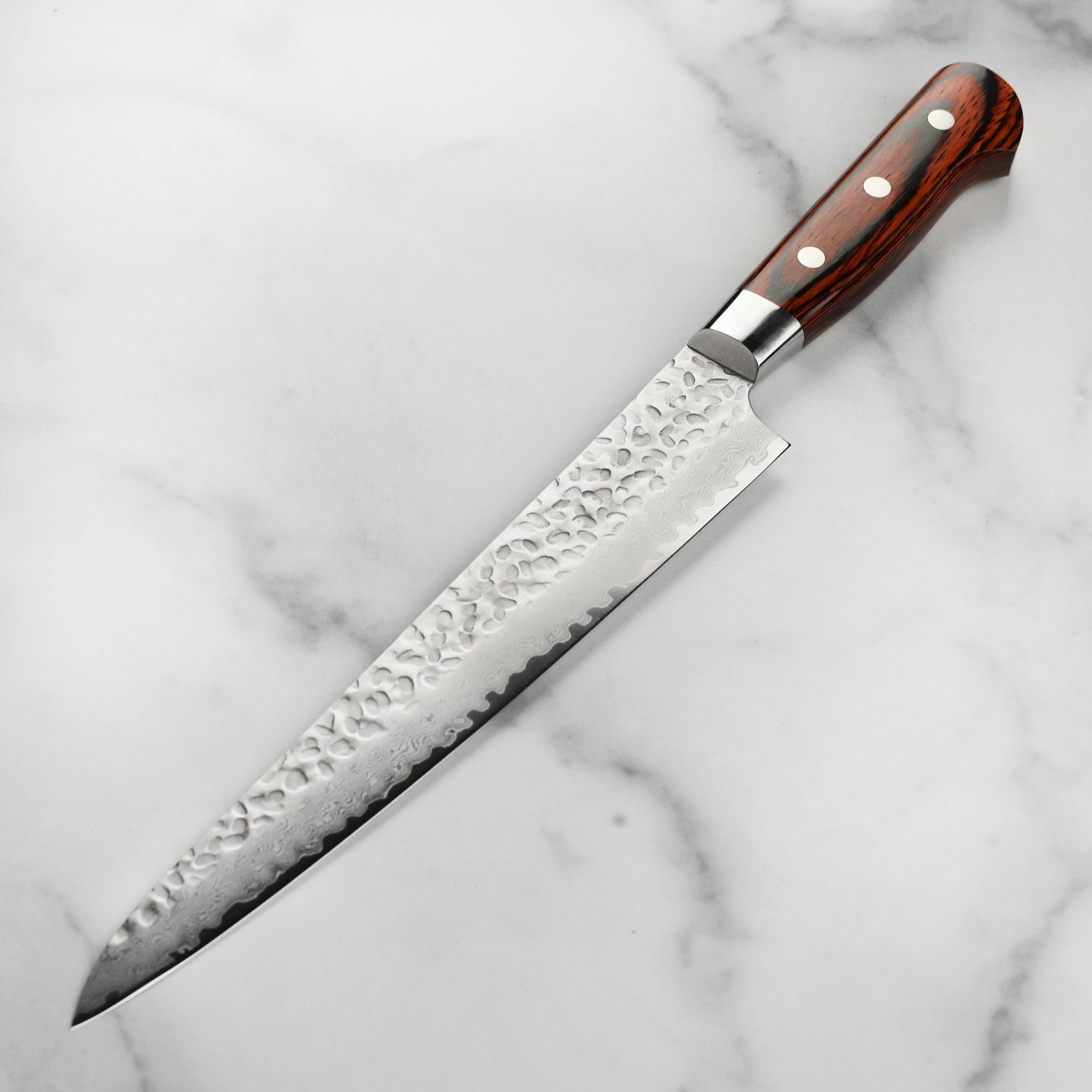 Takayuki Hammered Damascus 9.4" Sujihiki - Image 11