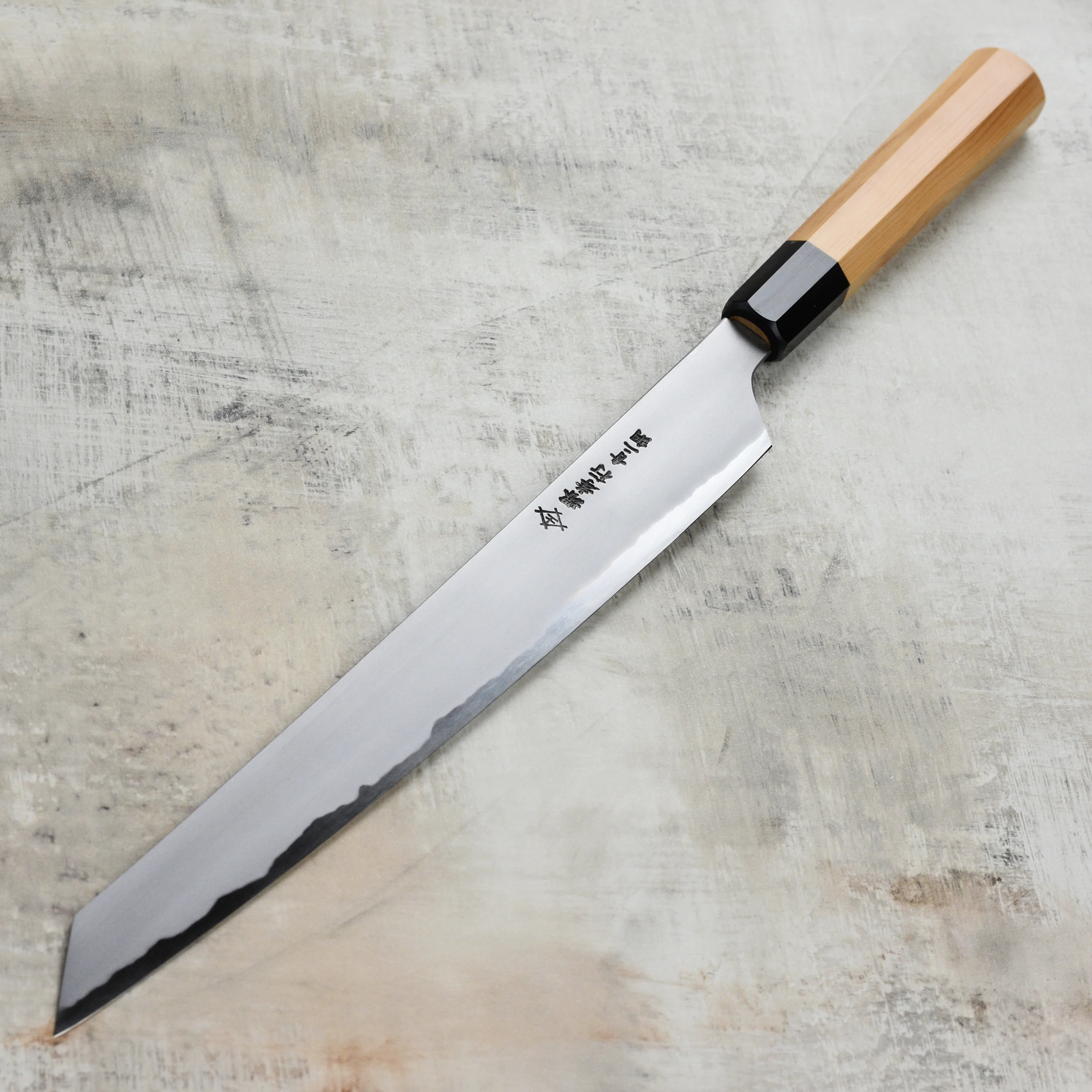 Takayuki x Itsuo Doi Homura Aogami #2 11.8" Kengata Yanagiba with Saya - Image 6