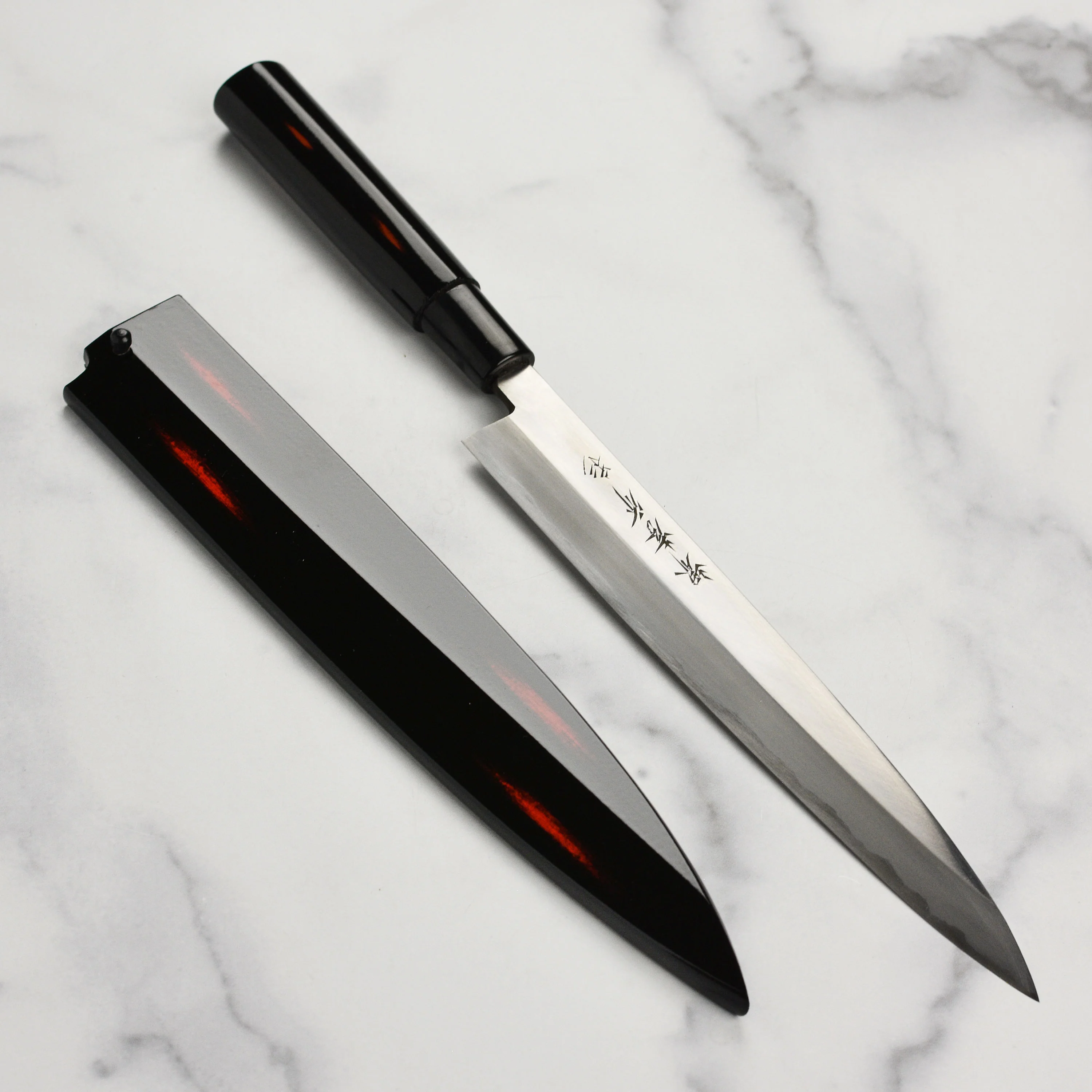 Takayuki Shikisai Kasumitogi Carbon Steel 9.4" Single-Bevel Yanagiba with Saya