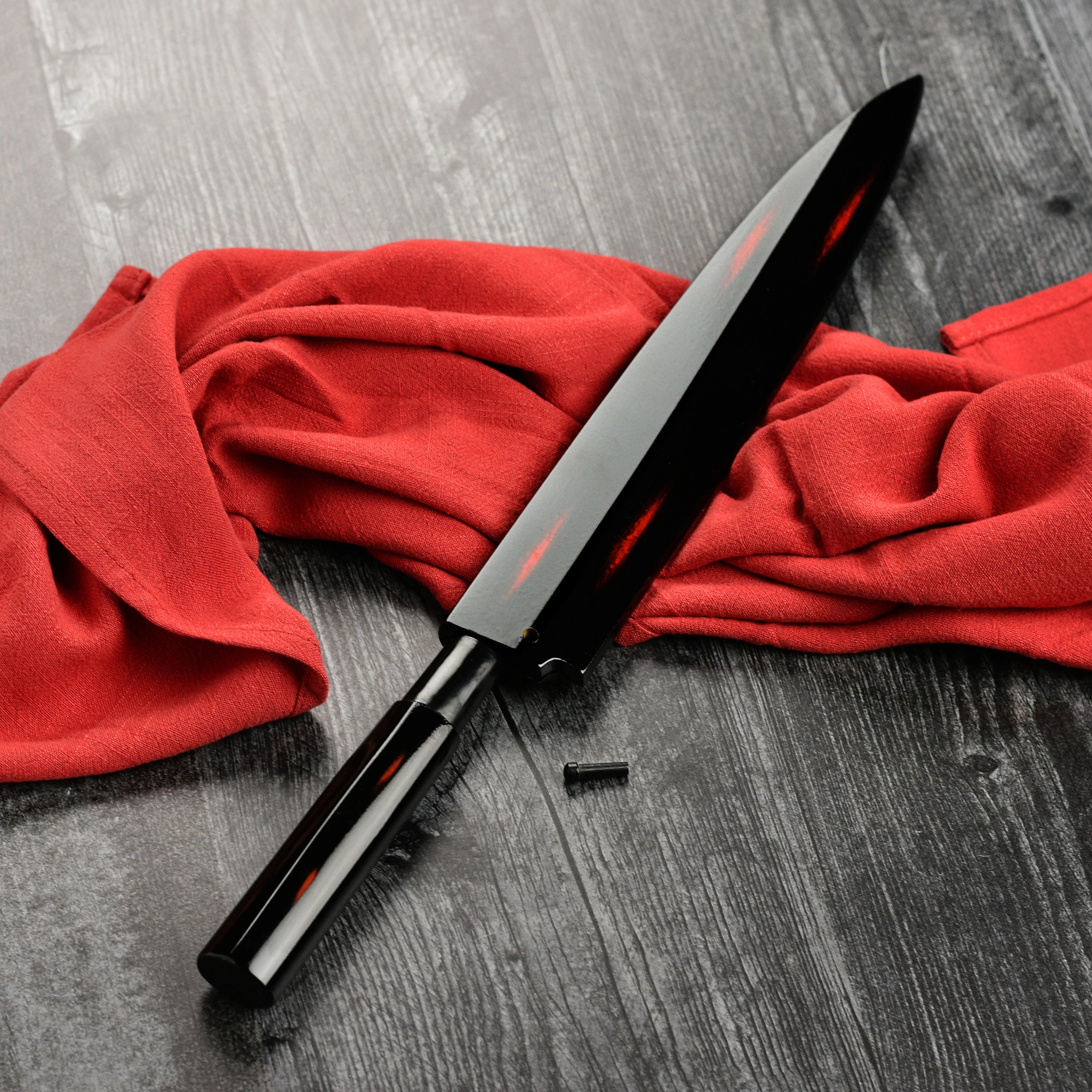 Takayuki Shikisai Kasumitogi Carbon Steel 9.4" Single-Bevel Yanagiba with Saya - Image 13