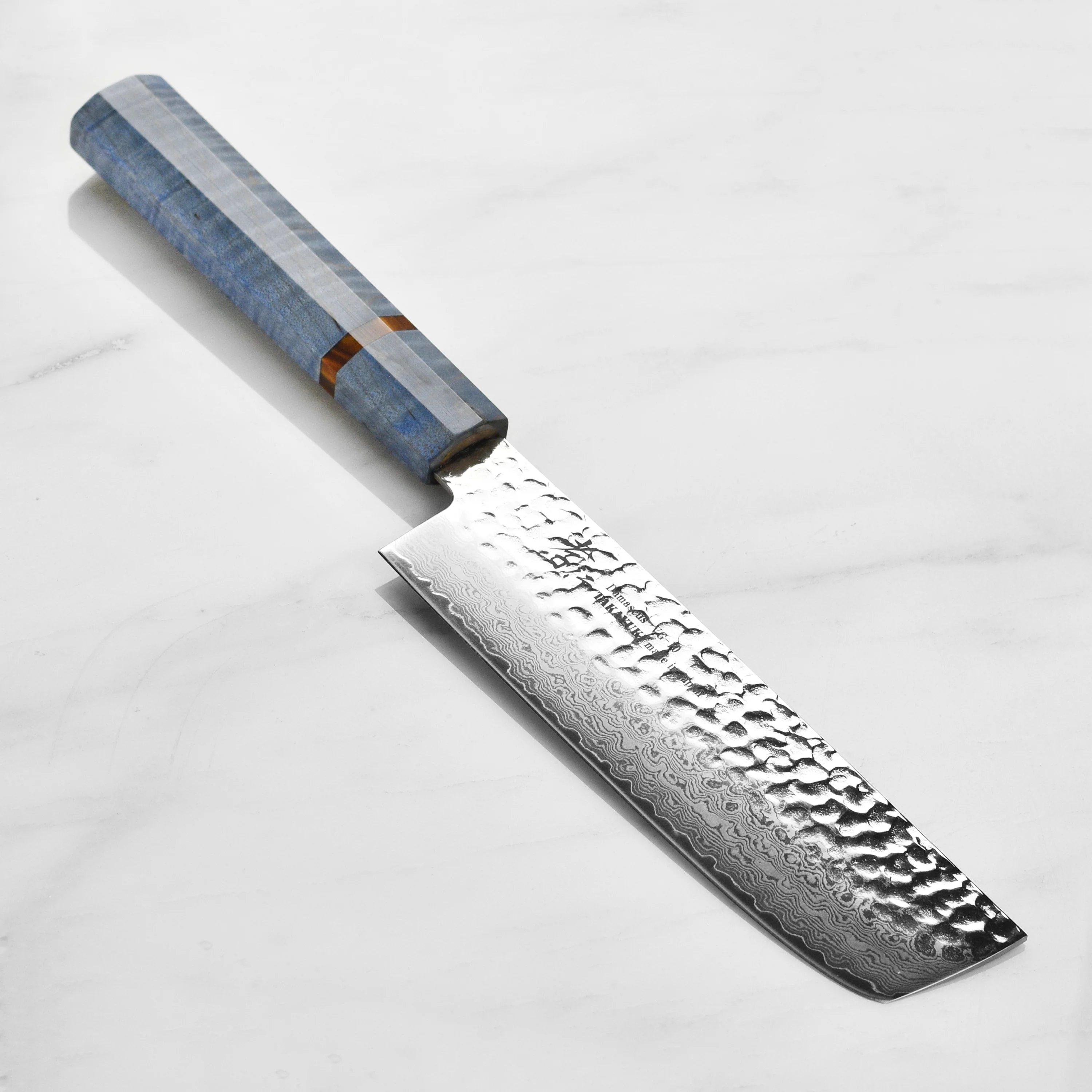 Takayuki Tsuchime Damascus 6.7" Nakiri, Blue Stabilized Handle