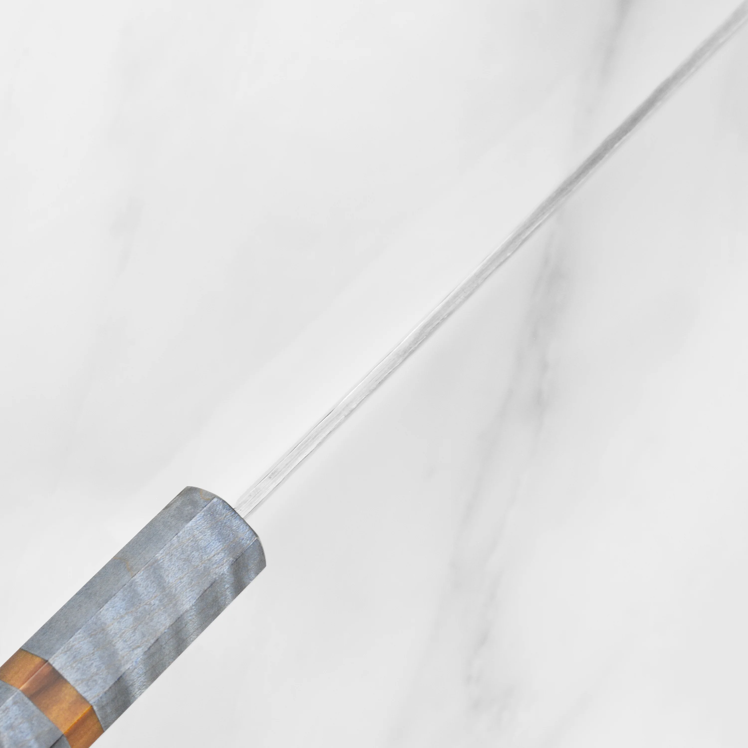 Takayuki Tsuchime Damascus 6.7" Nakiri, Blue Stabilized Handle - Image 4