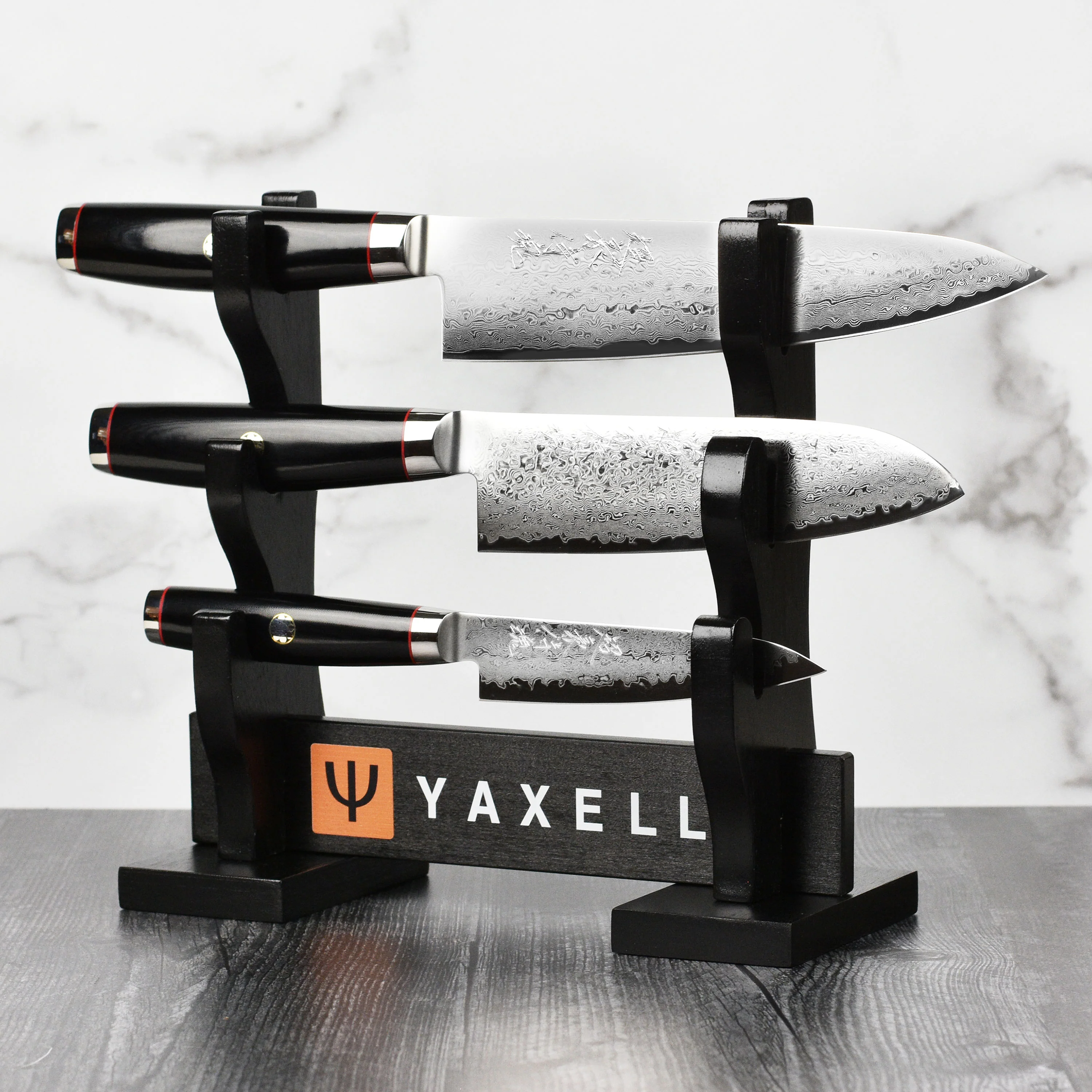 Yaxell Ypsilon SG2 3 Piece Knife Set with Japanese Katana Stand - Image 11
