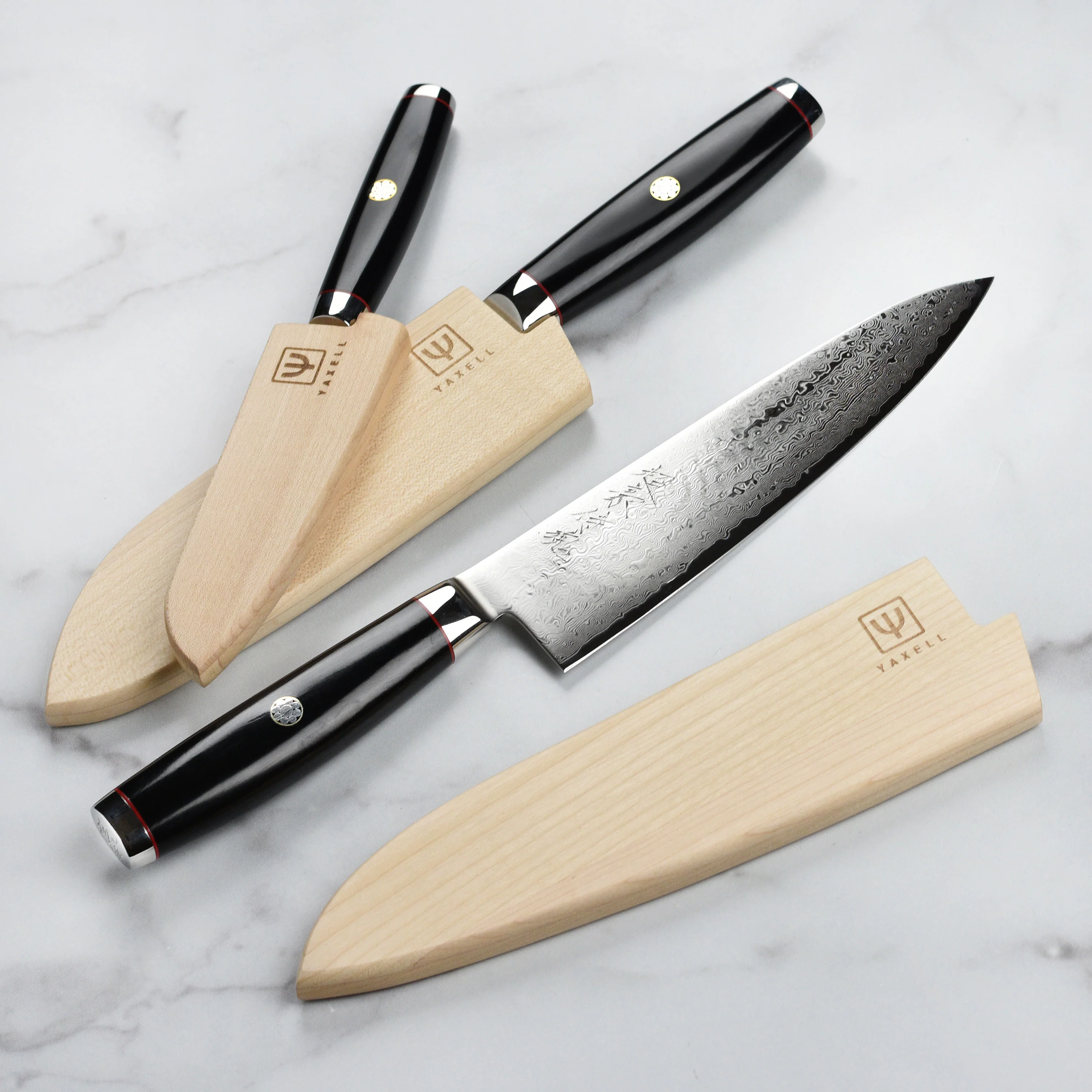 Yaxell Ypsilon SG2 3 Piece Knife Set with Japanese Katana Stand - Image 7