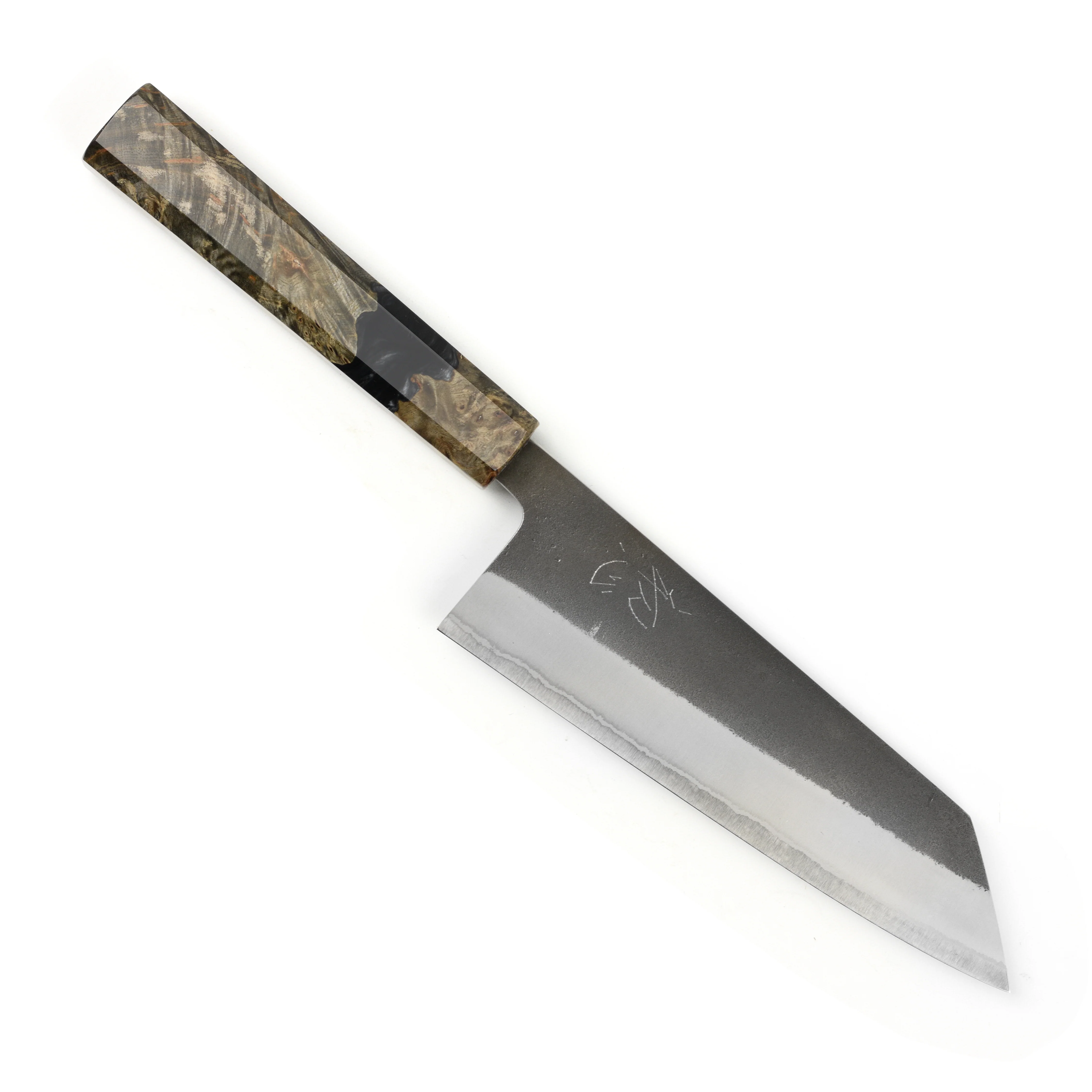 Yoshikane Shirogami #2 Kurouchi Stainless Clad 6.5" Bunka, Stabilized Birch - Image 9