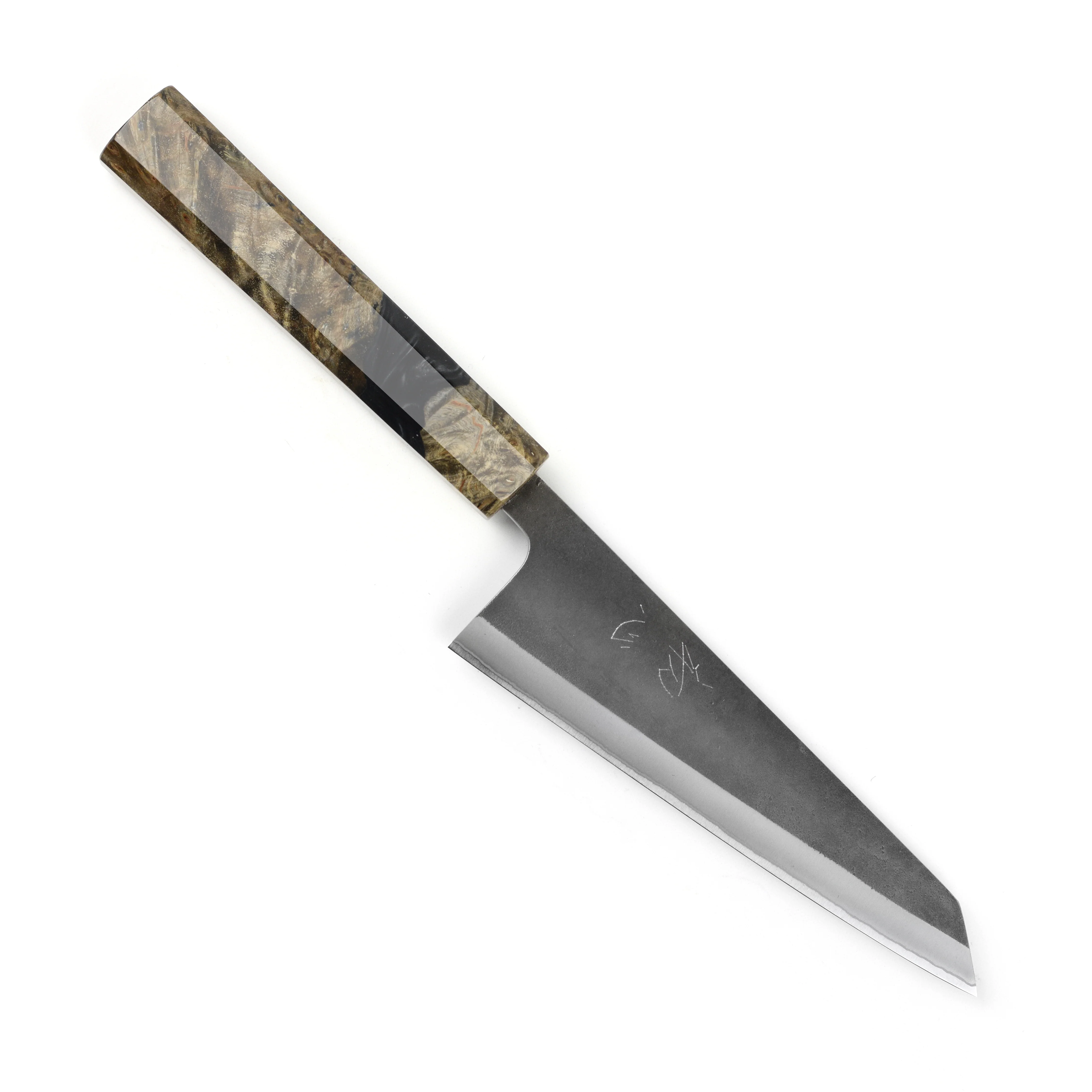 Yoshikane Shirogami #2 Kurouchi Stainless Clad 5.9" Honesuki, Stabilized Birch - Image 9