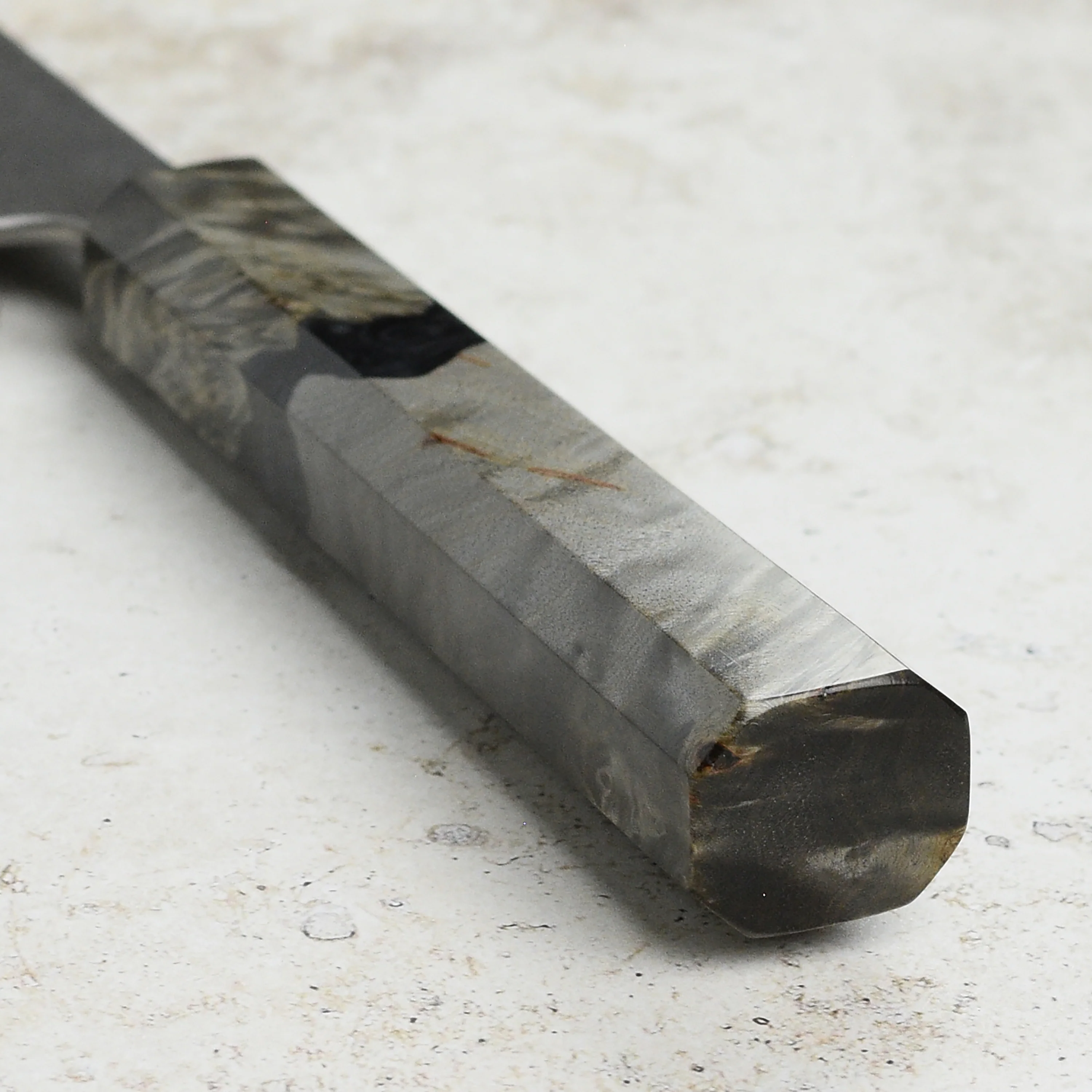 Yoshikane Shirogami #2 Kurouchi Stainless Clad 6.5" Nakiri, Stabilized Birch - Image 2