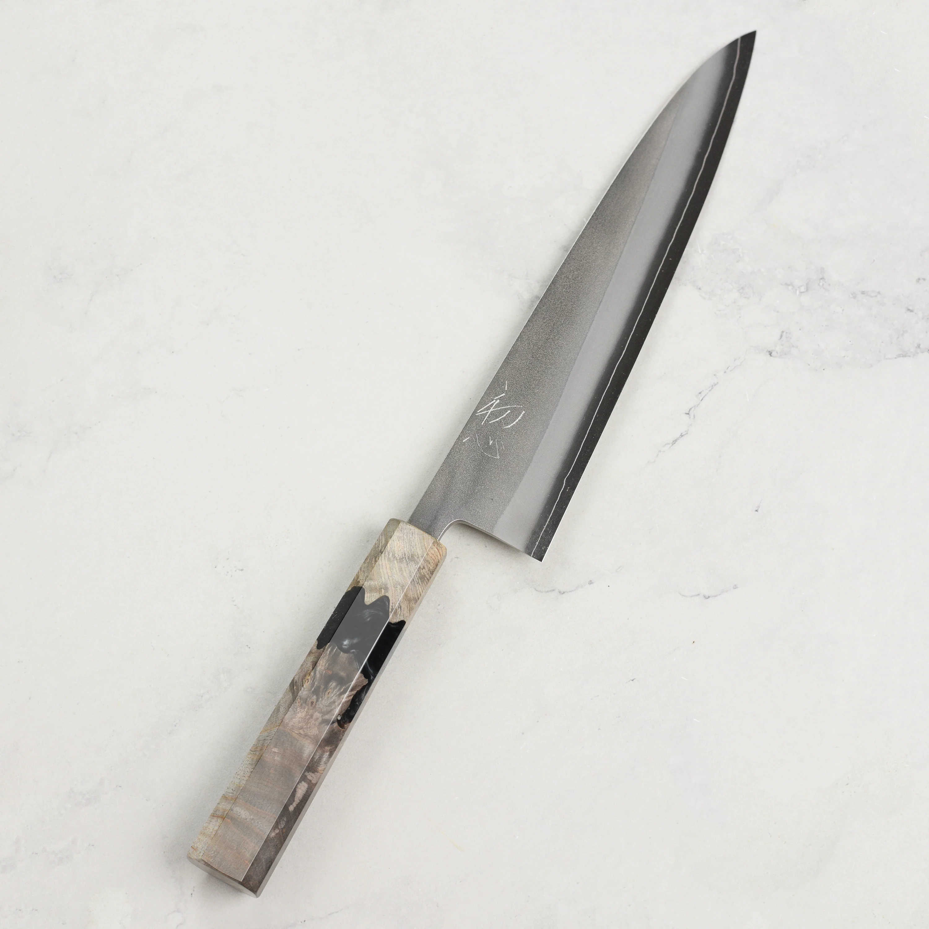 Yoshikane SKD Nashiji Stainless Clad 8.25" Gyuto, Stabilized Birch - Image 4