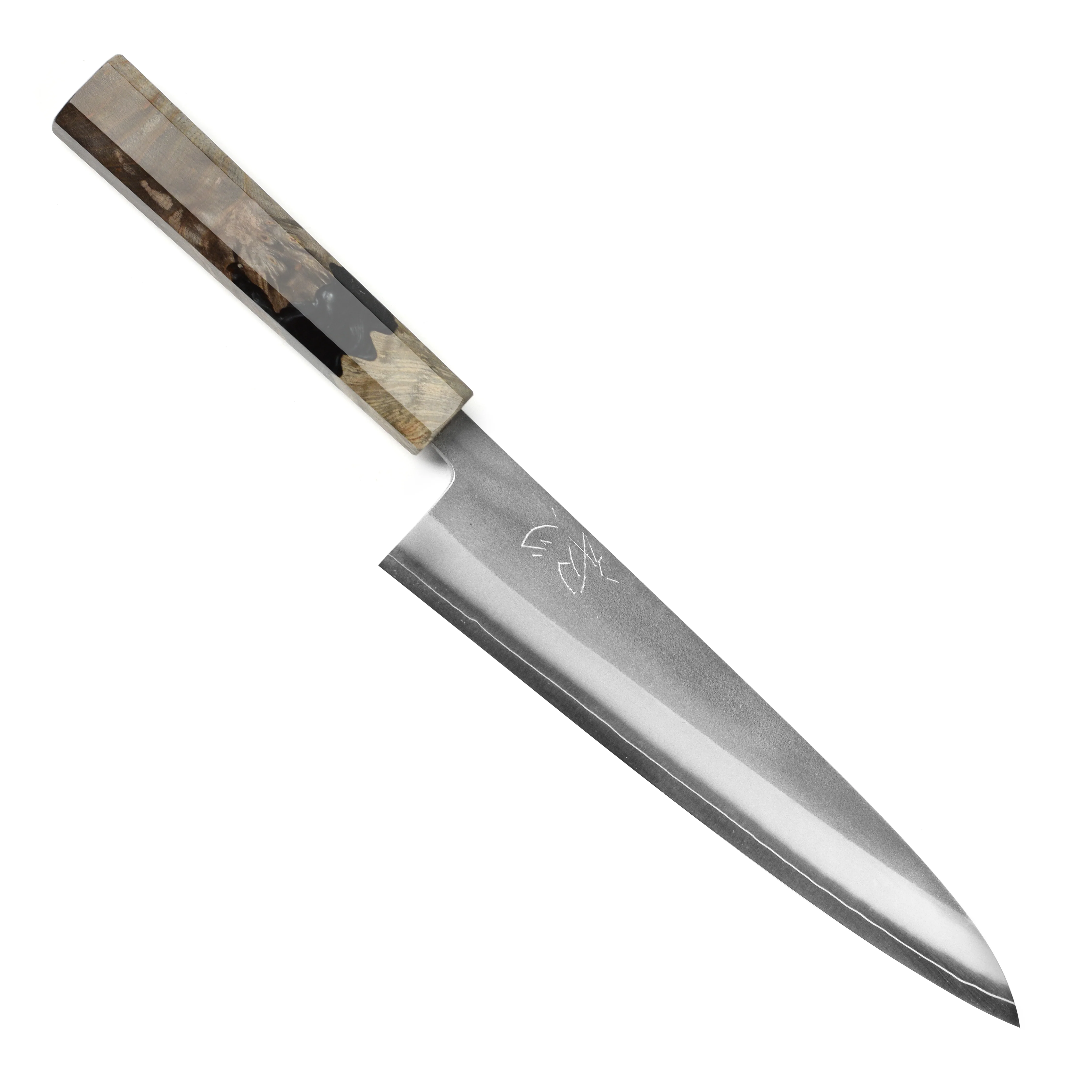 Yoshikane SKD Nashiji Stainless Clad 8.25" Gyuto, Stabilized Birch - Image 9