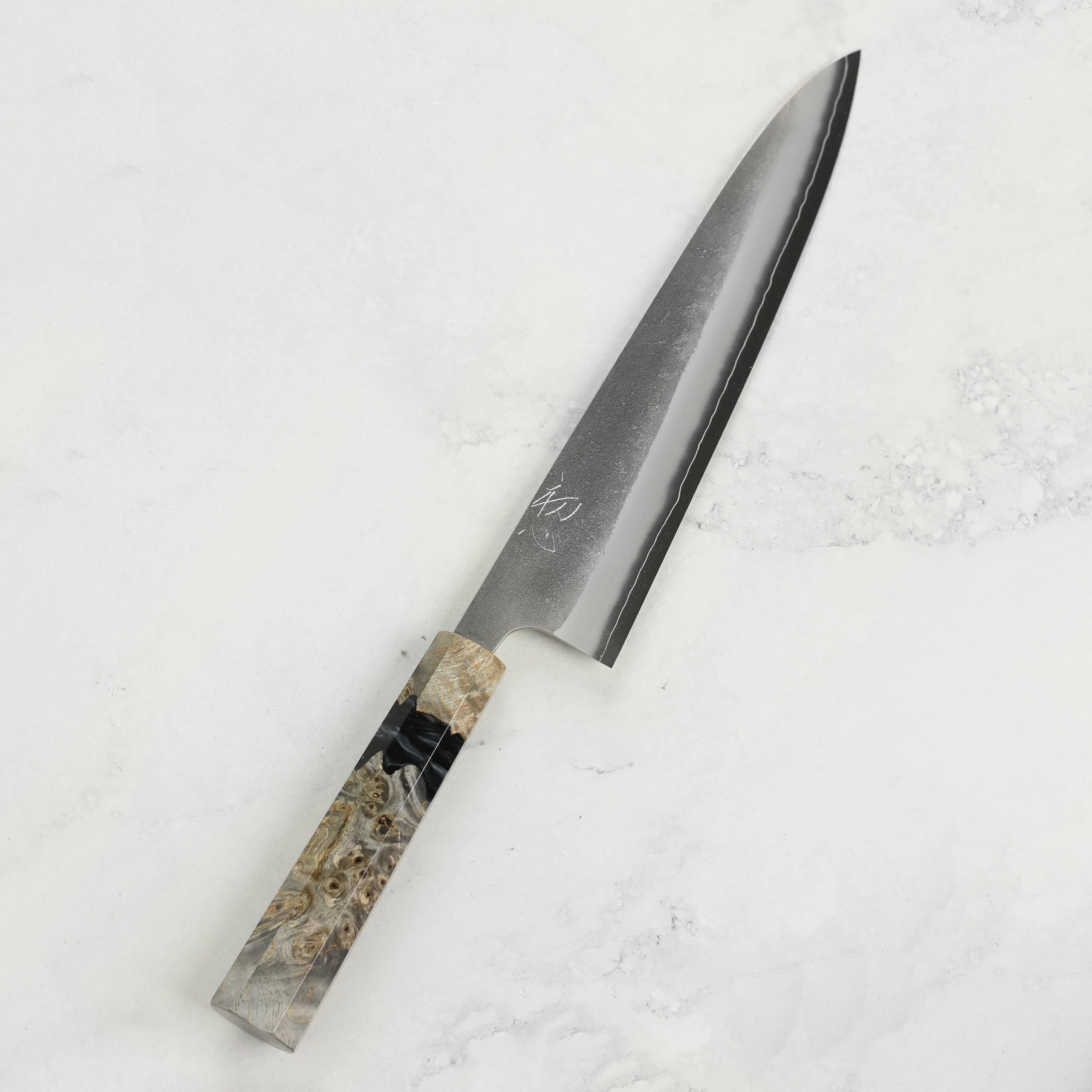 Yoshikane SKD Nashiji Stainless Clad 9.4" Gyuto, Stabilized Birch - Image 4