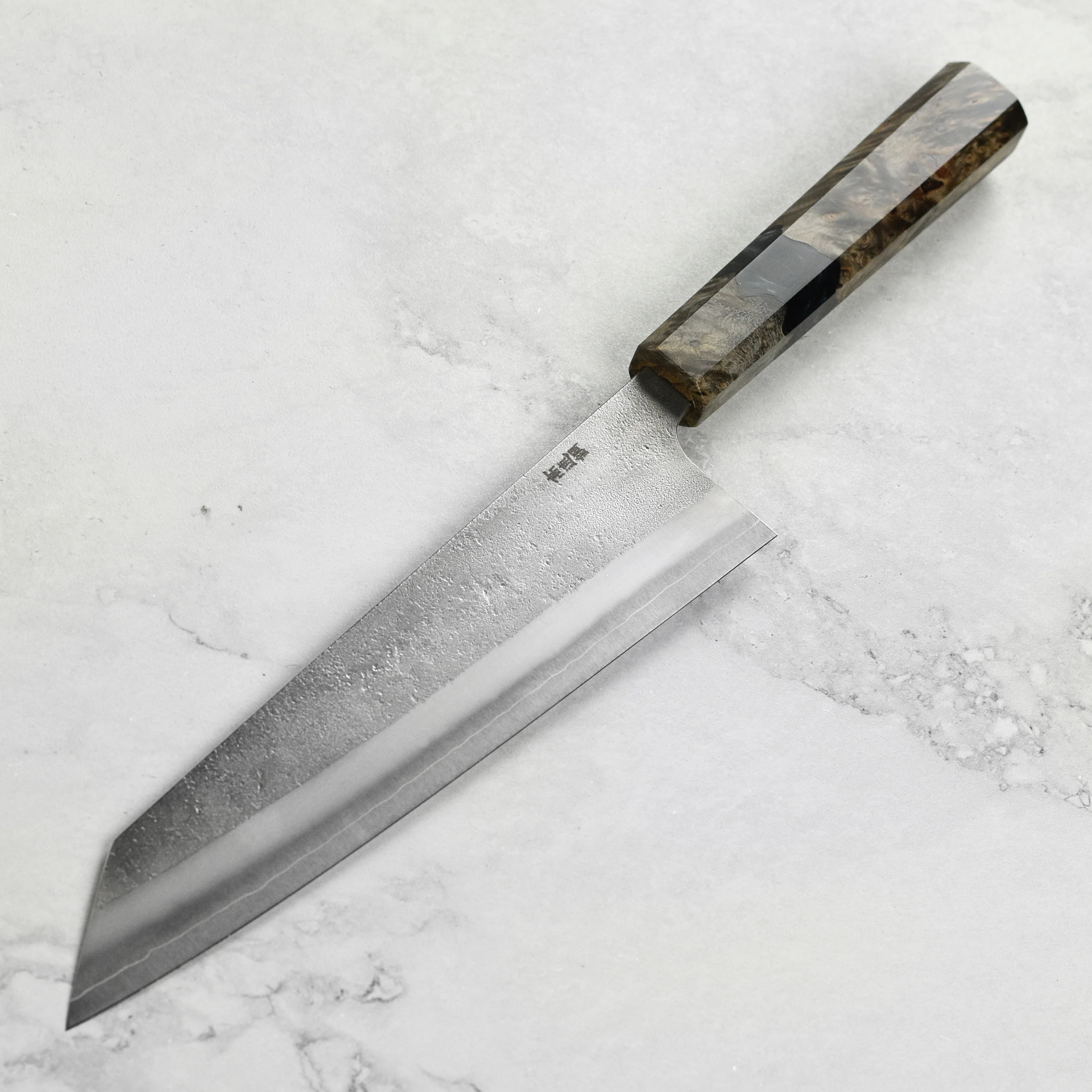 Yoshikane SKD Nashiji Stainless Clad 8.25" Kiritsuke, Stabilized Birch - Image 6