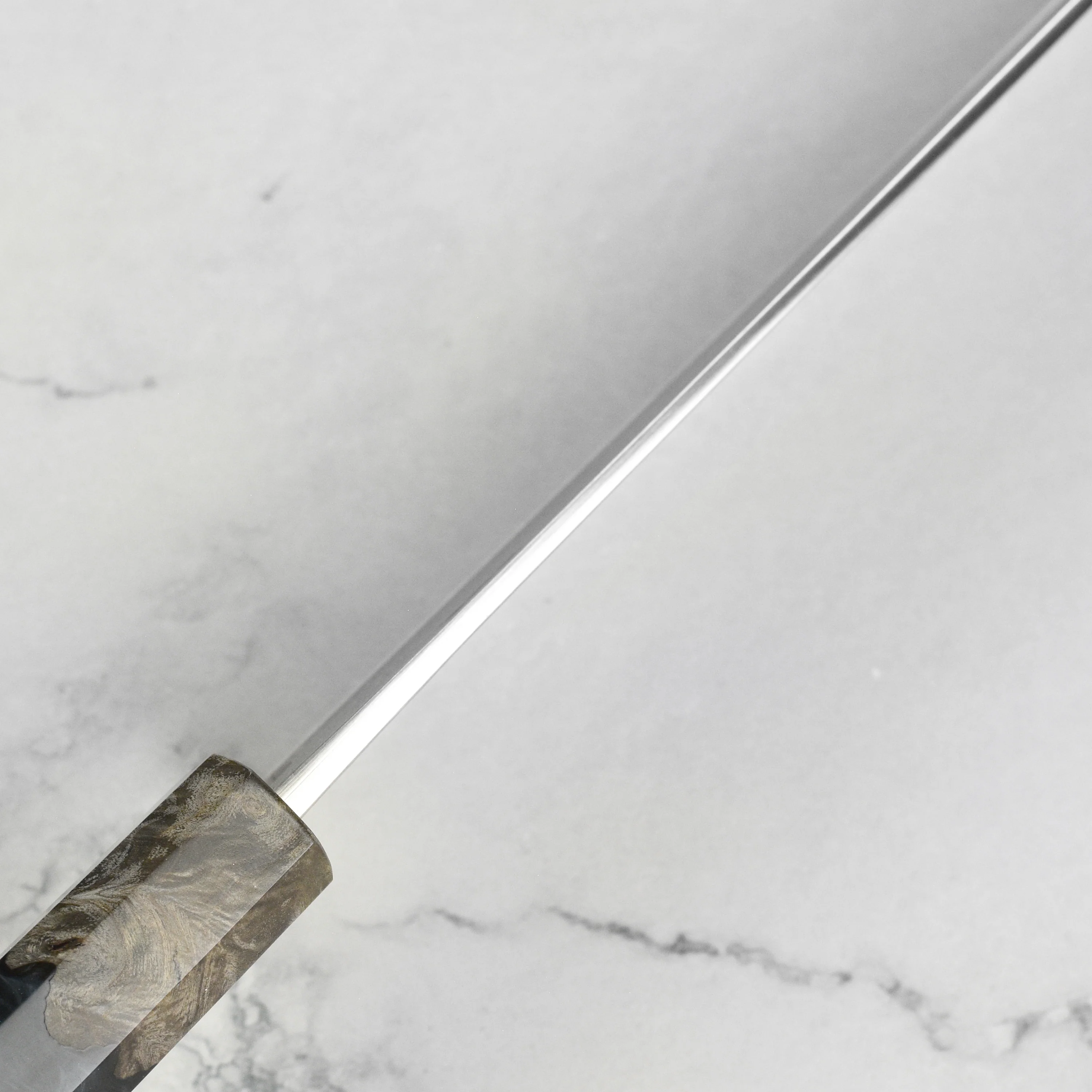 Yoshikane SKD Nashiji Stainless Clad 8.25" Kiritsuke, Stabilized Birch - Image 7