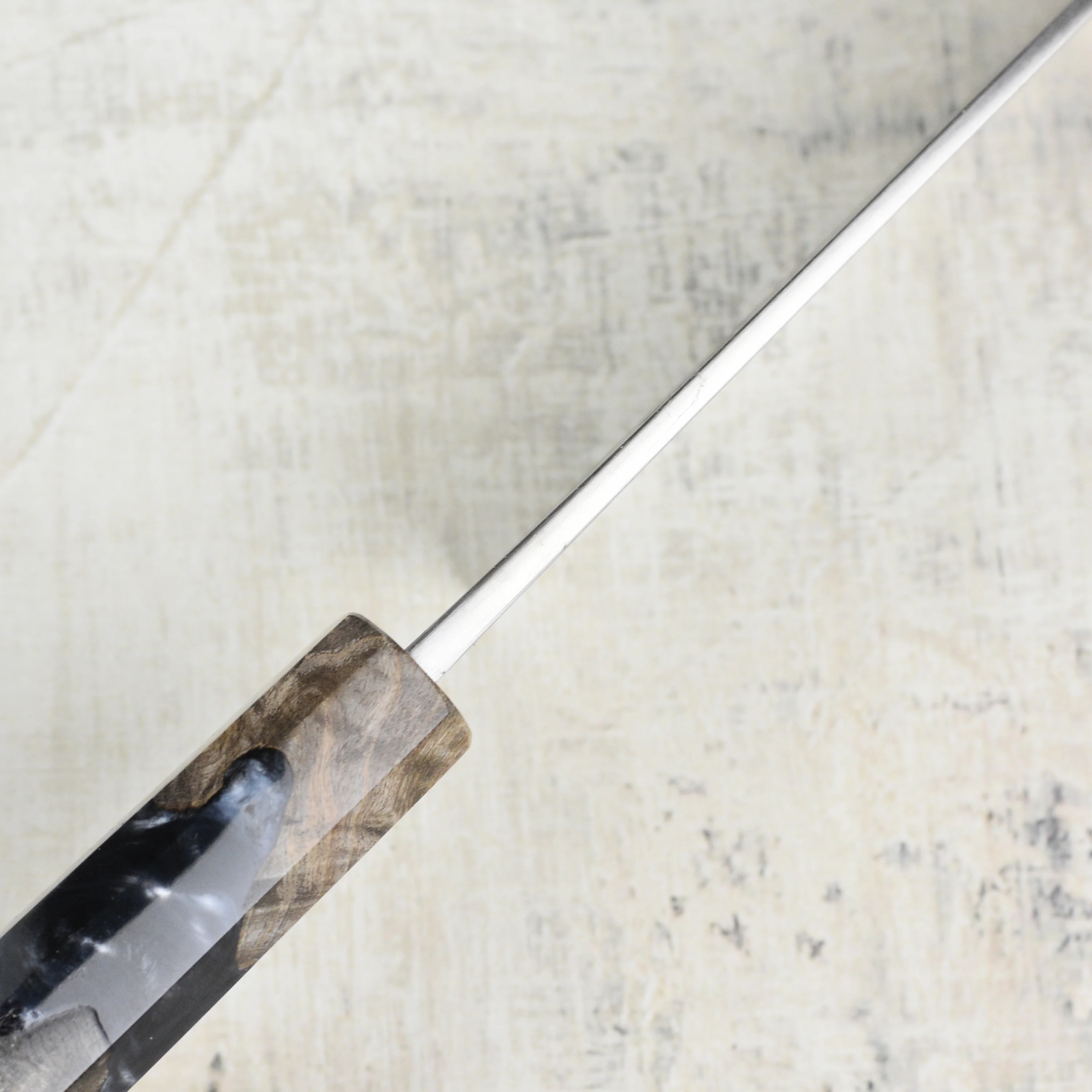 Yoshikane SKD Nashiji Stainless Clad 9.4" Sujihiki, Stabilized Birch - Image 7