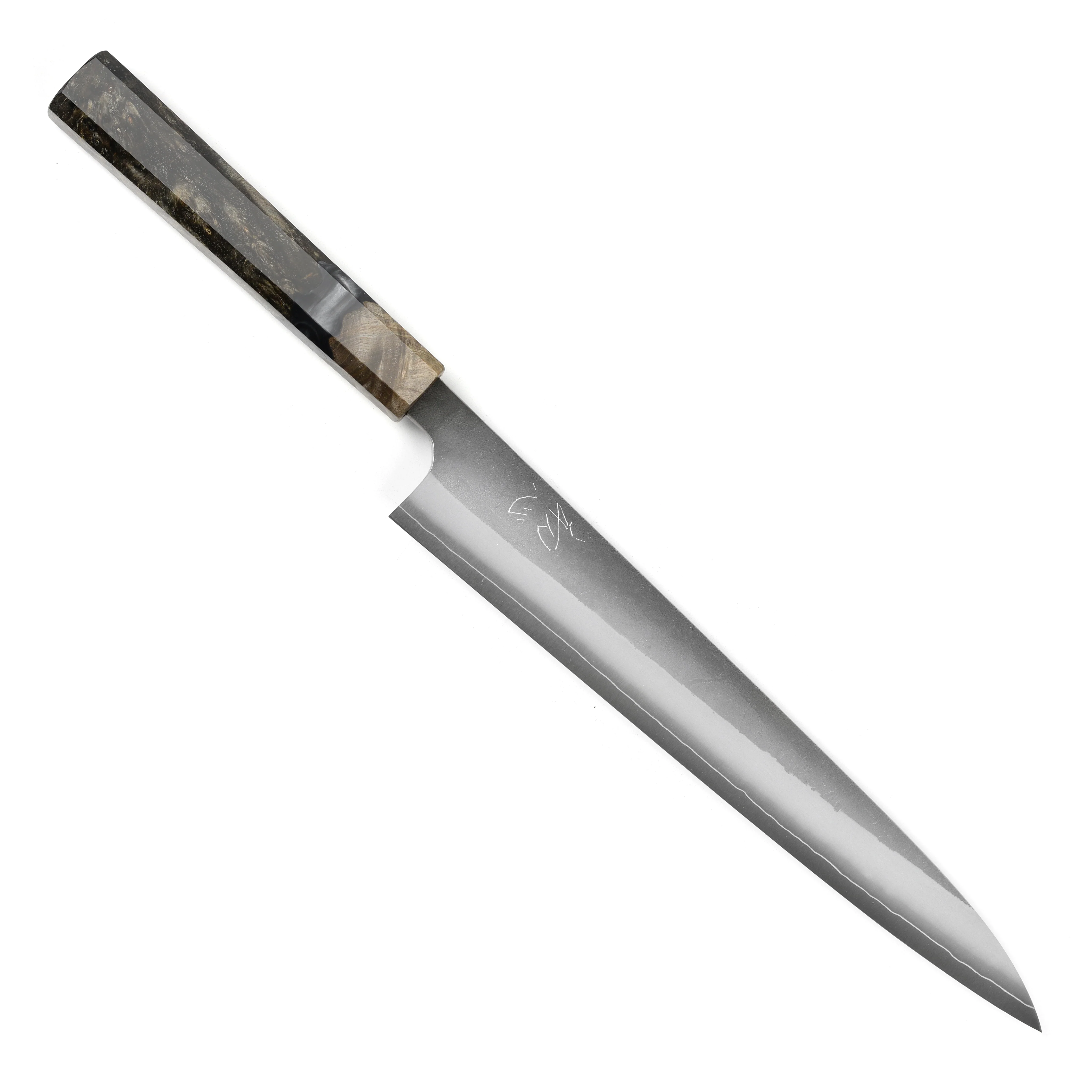 Yoshikane SKD Nashiji Stainless Clad 9.4" Sujihiki, Stabilized Birch - Image 9