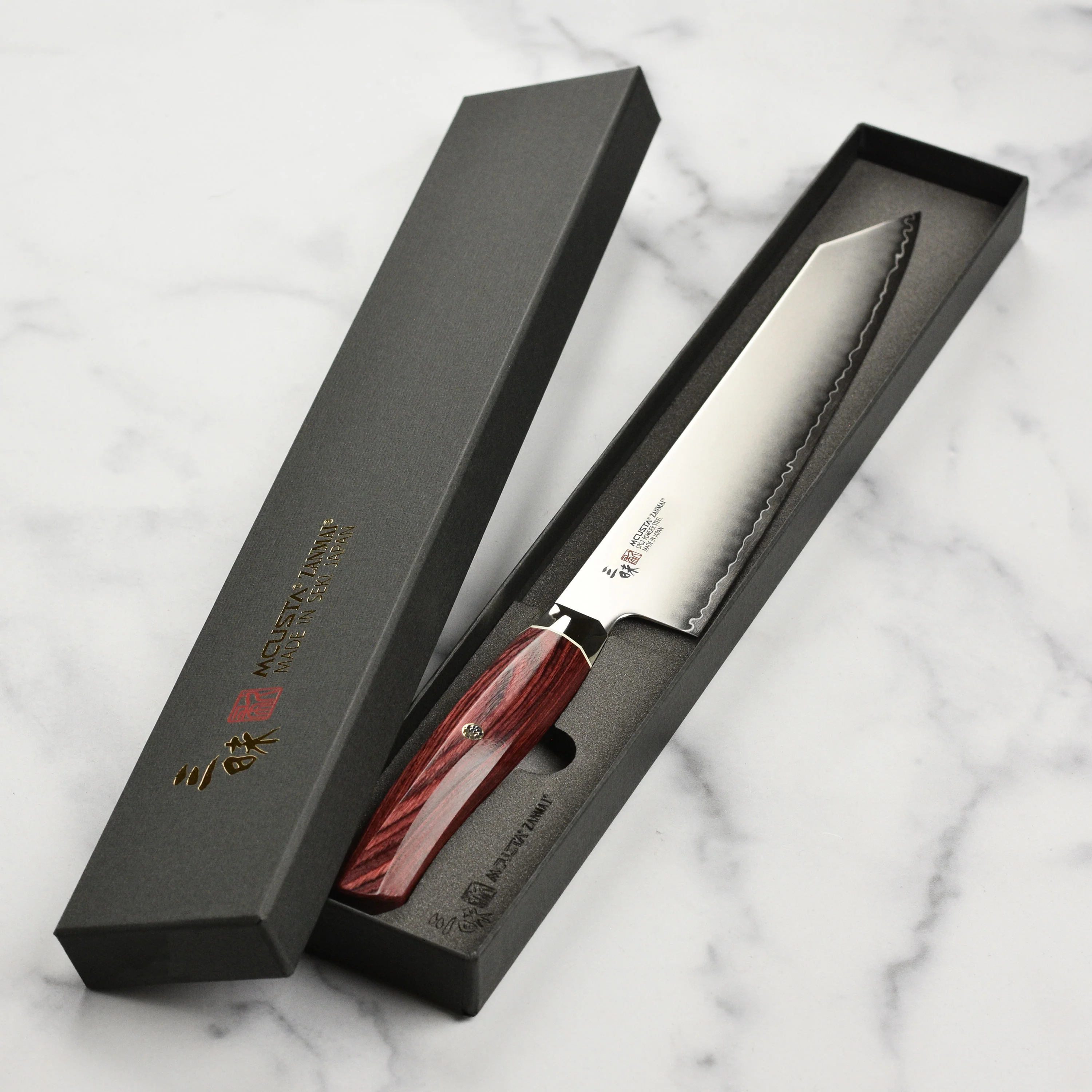 Zanmai Revolution SG2 9" Kiritsuke with Red Pakkawood Handle - Image 6
